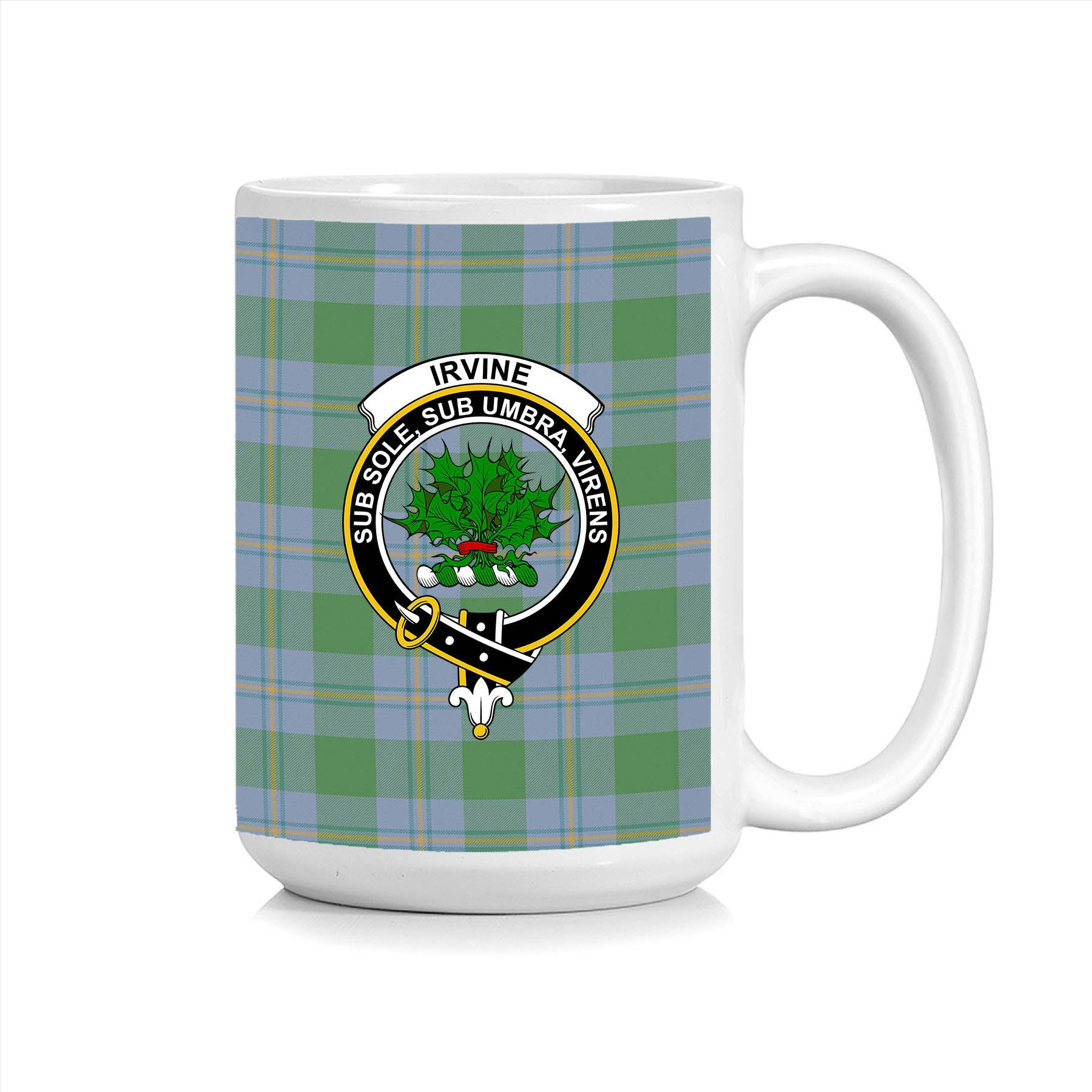 ScosTee Shop Scottish Irvine of Bonshaw Ancient Crest Tartan Ceramic Mug
