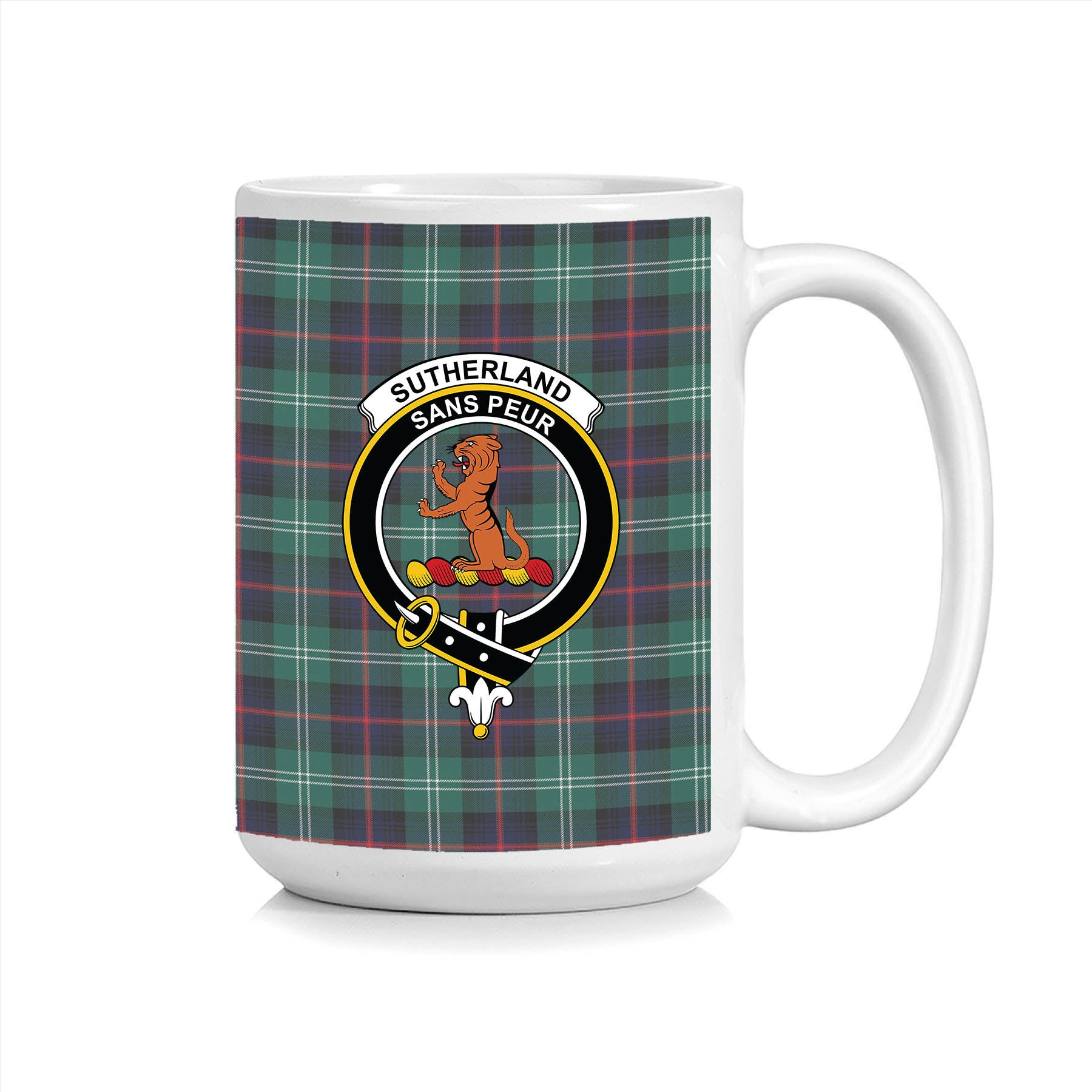 ScosTee Shop Scottish Sutherland Old Modern Crest Tartan Ceramic Mug