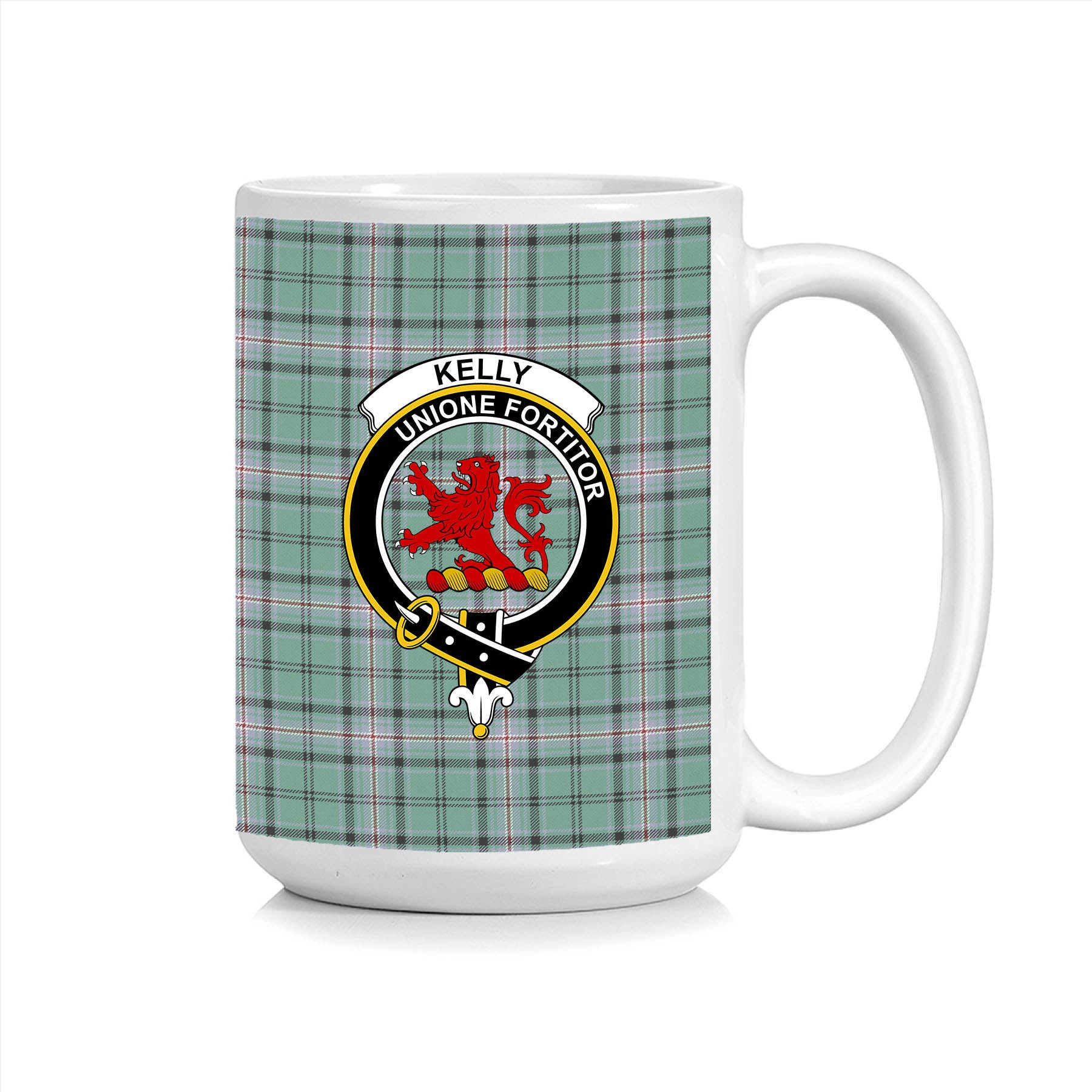 ScosTee Shop Scottish Kelly of Sleat Hunting Ancient Crest Tartan Ceramic Mug