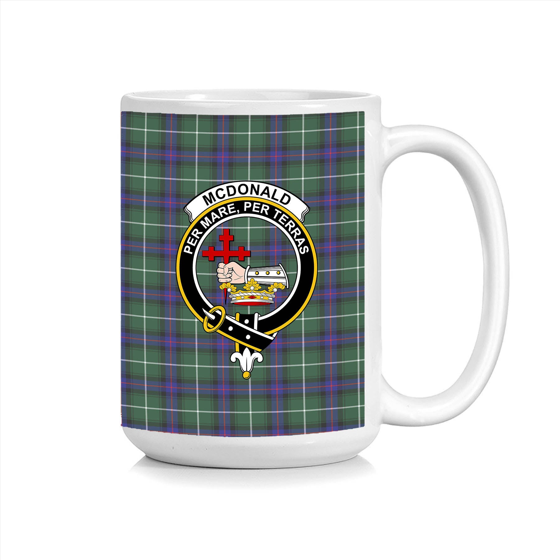 ScosTee Shop Scottish McDonald of the Isles Hunting Modern Crest Tartan Ceramic Mug
