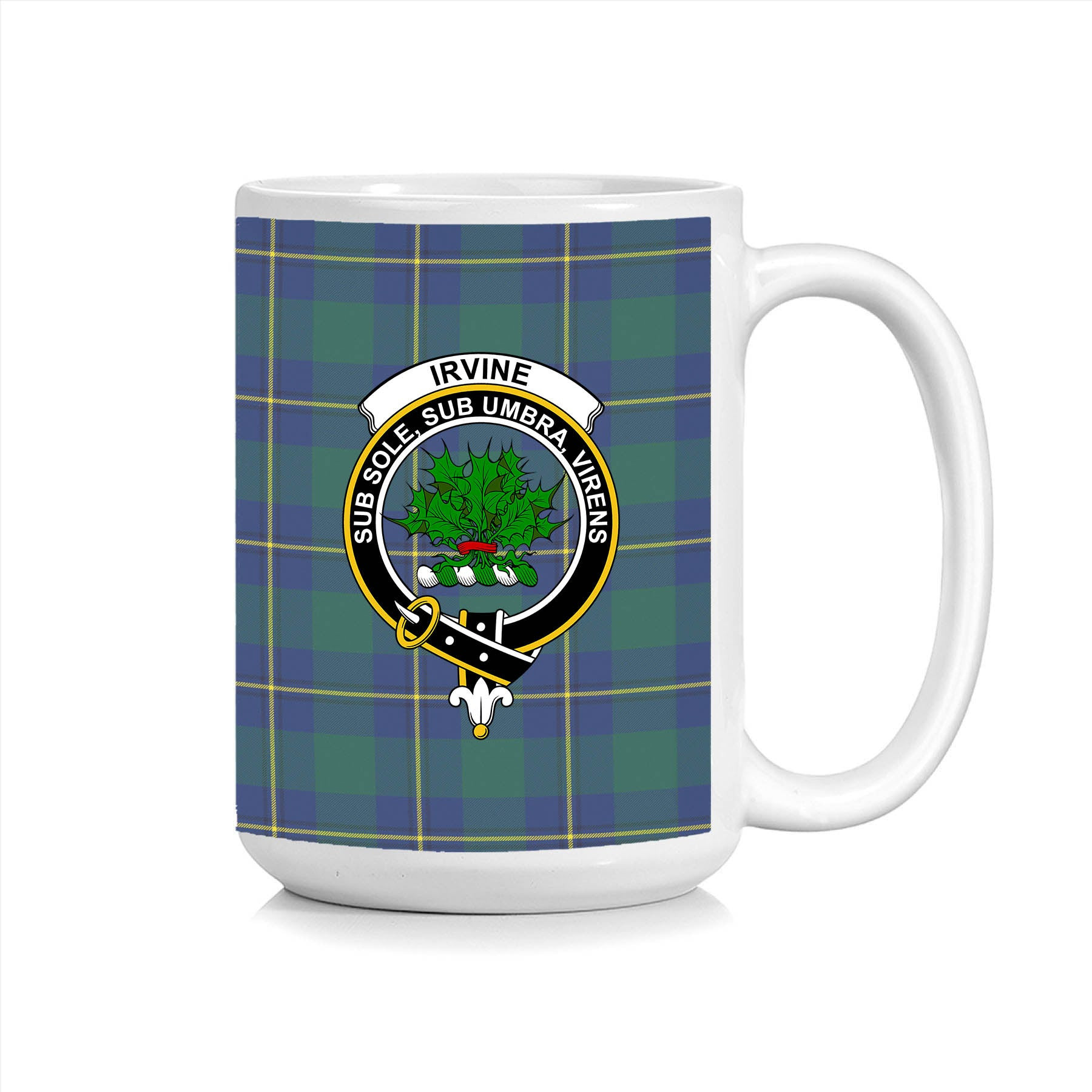 ScosTee Shop Scottish Irvine of Bonshaw Modern Crest Tartan Ceramic Mug