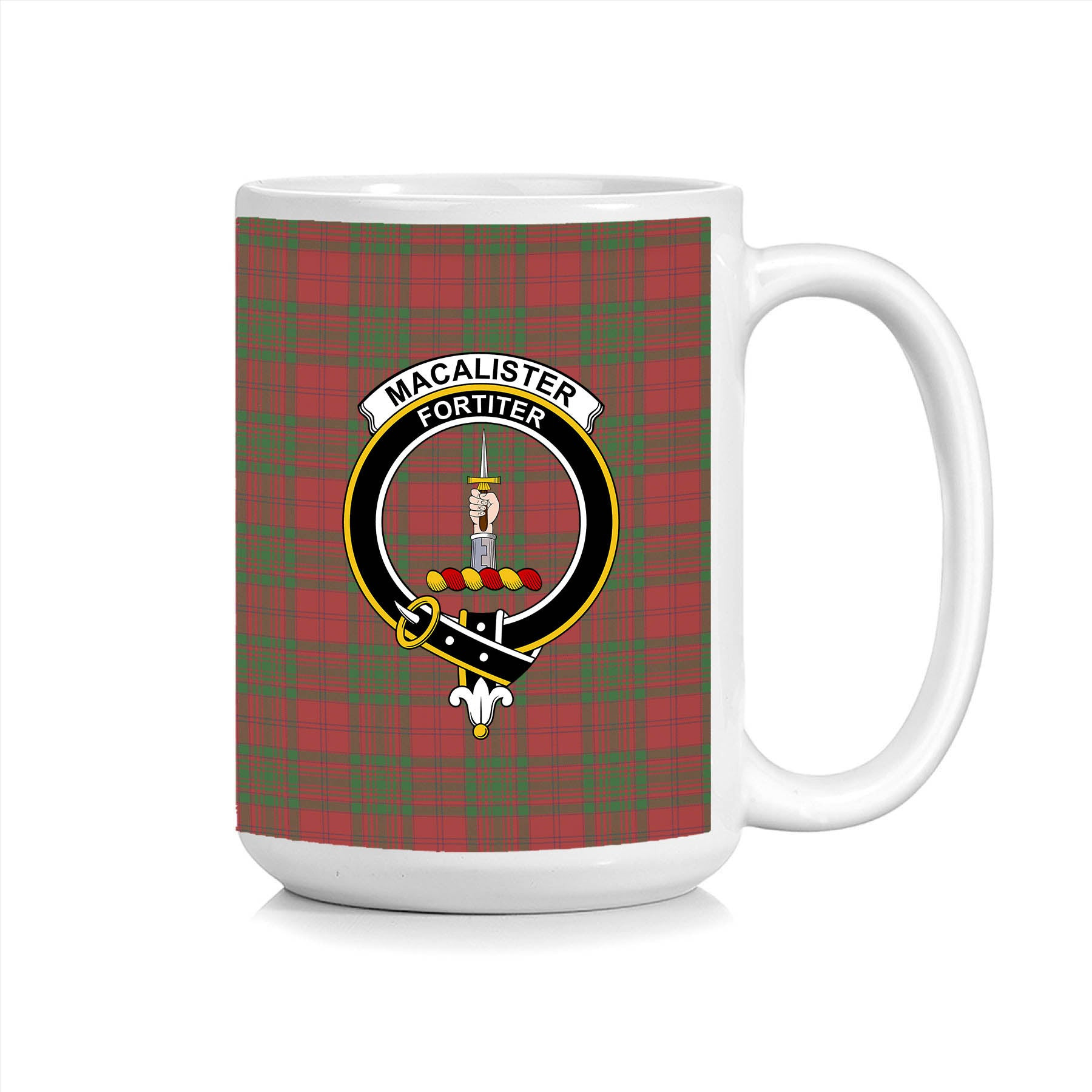 ScosTee Shop Scottish MacAlister of Glenbarr Crest Tartan Ceramic Mug