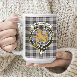 ScosTee Shop Scottish MacPherson of Cluny Black and White Crest Tartan Ceramic Mug