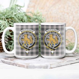 ScosTee Shop Scottish MacPherson of Cluny Black and White Crest Tartan Ceramic Mug