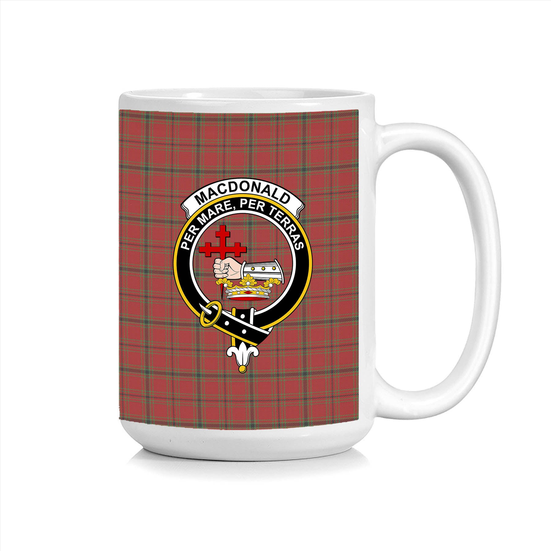 ScosTee Shop Scottish MacDonald of Belfinlay Crest Tartan Ceramic Mug