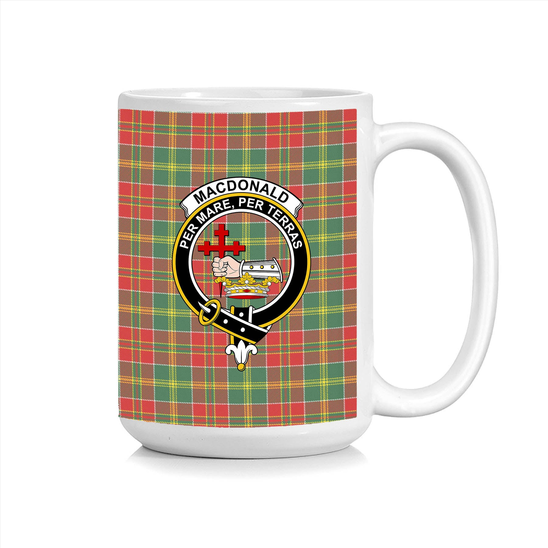 ScosTee Shop Scottish MacDonald of Kingsburgh Modern Crest Tartan Ceramic Mug