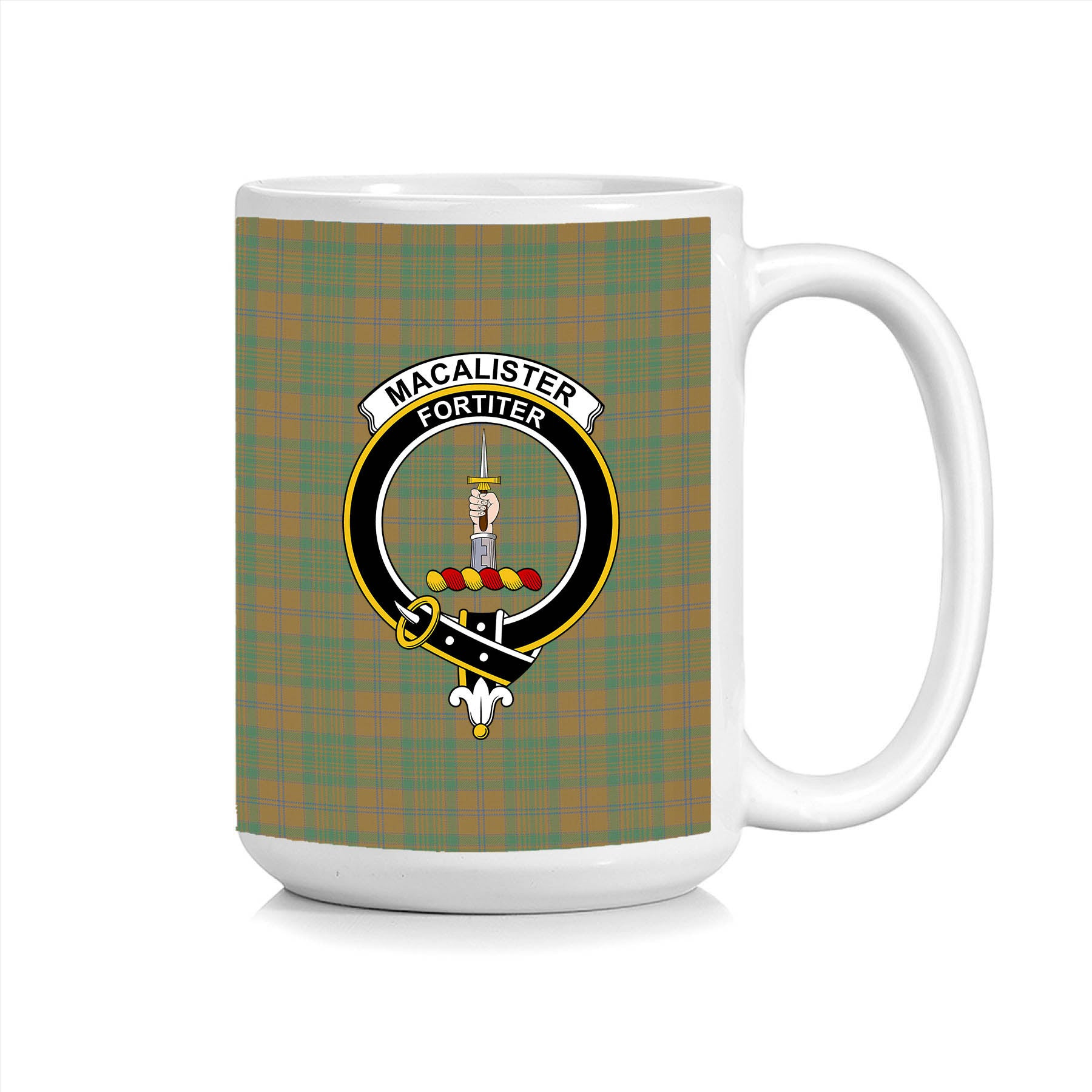 ScosTee Shop Scottish MacAlister of Glenbarr Hunting Modern Crest Tartan Ceramic Mug