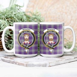 ScosTee Shop Scottish Menzies Mauve and White Crest Tartan Ceramic Mug
