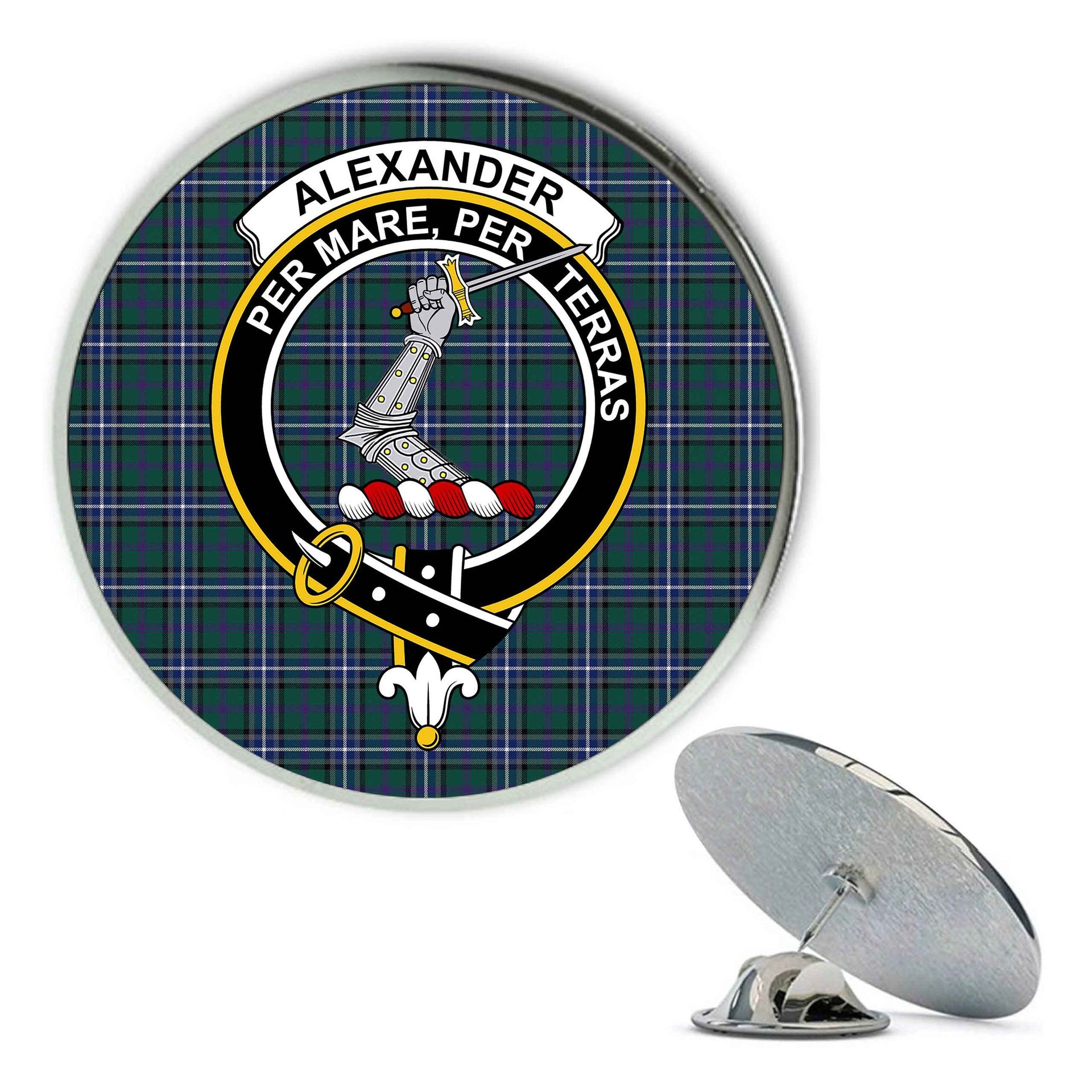 ScotsTee Shop Scottish Alexander of Menstry Hunting Modern Metal Tartan Lapel Pin Scottish Clan Crest Badge