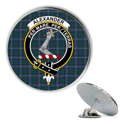 ScotsTee Shop Scottish Alexander of Menstry Hunting Modern Metal Tartan Lapel Pin Scottish Clan Crest Badge