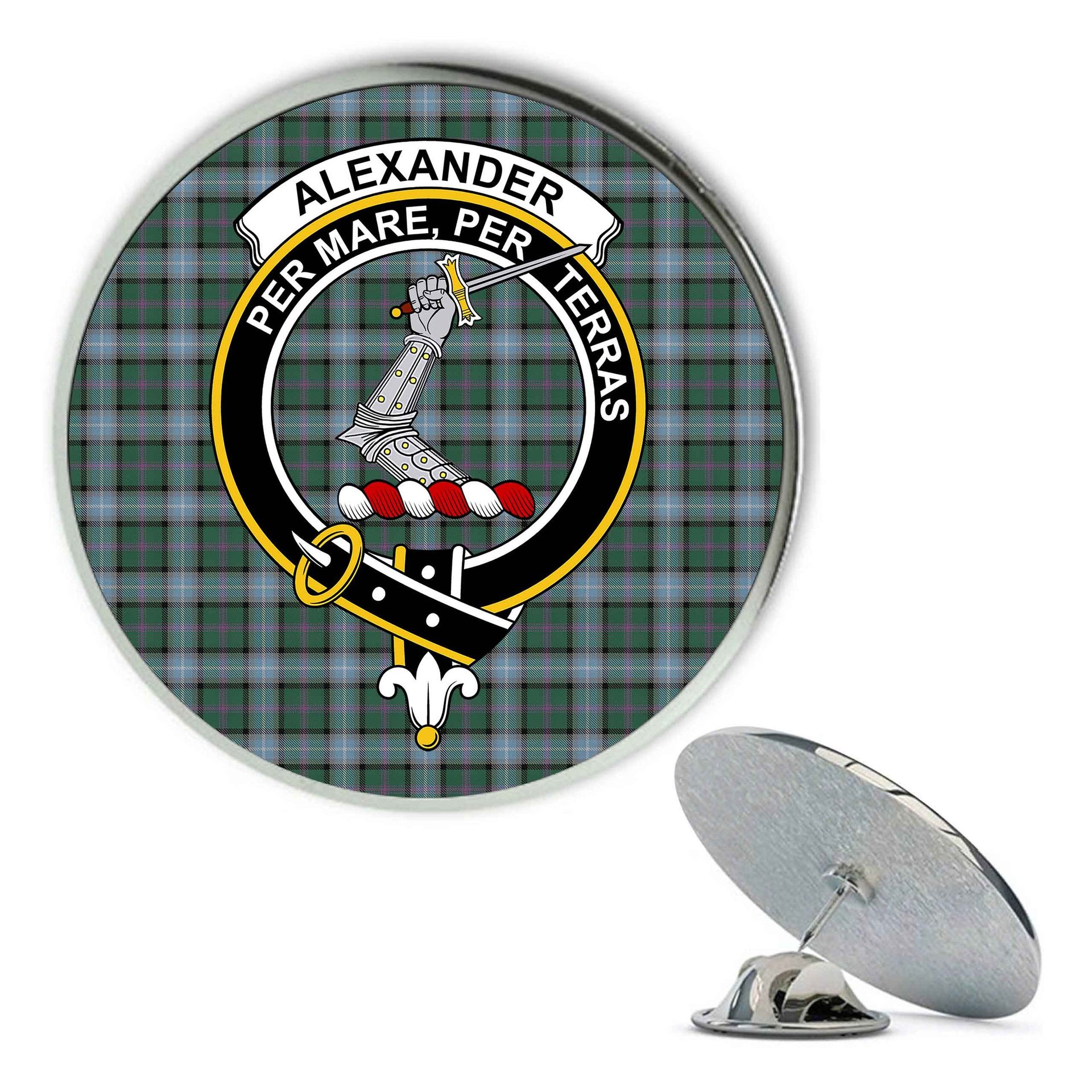 ScotsTee Shop Scottish Alexander of Menstry Hunting Metal Tartan Lapel Pin Scottish Clan Crest Badge