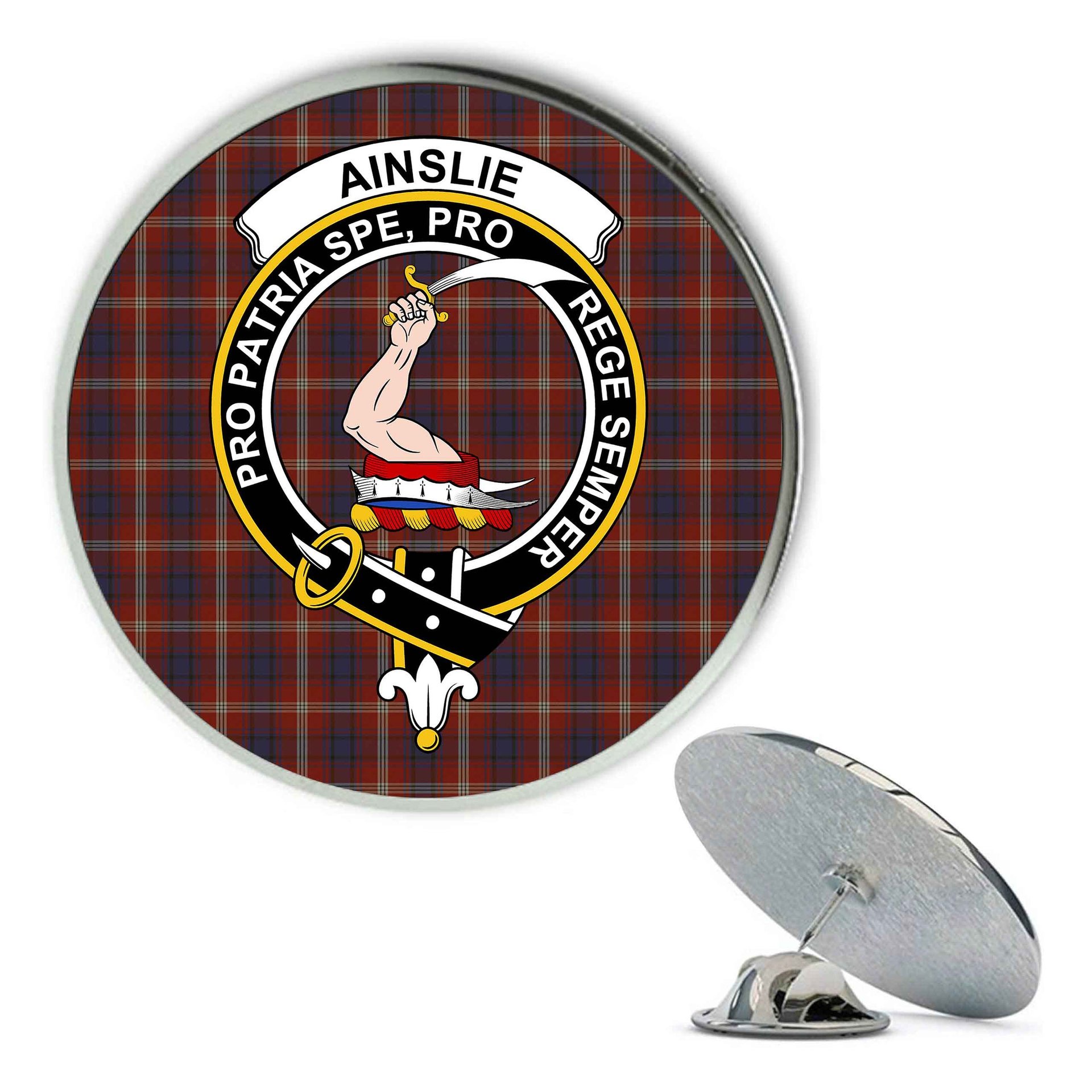 ScotsTee Shop Scottish Ainslie SC Metal Tartan Lapel Pin Scottish Clan Crest Badge