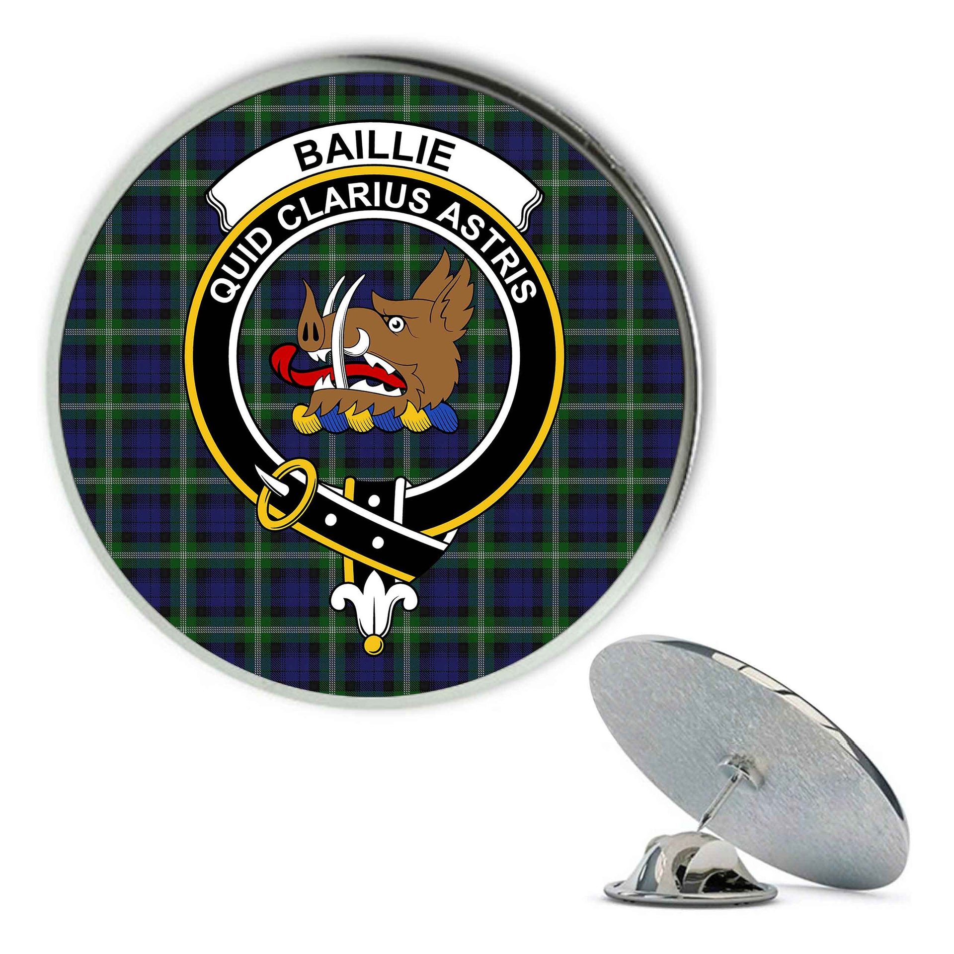 ScotsTee Shop Scottish Baillie of Polkemmet Metal Tartan Lapel Pin Scottish Clan Crest Badge