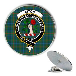 ScotsTee Shop Scottish Aiton Ancient Metal Tartan Lapel Pin Scottish Clan Crest Badge