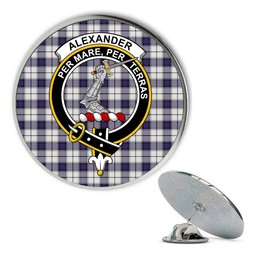 ScotsTee Shop Scottish Alexander of Menstry Dress Modern Metal Tartan Lapel Pin Scottish Clan Crest Badge