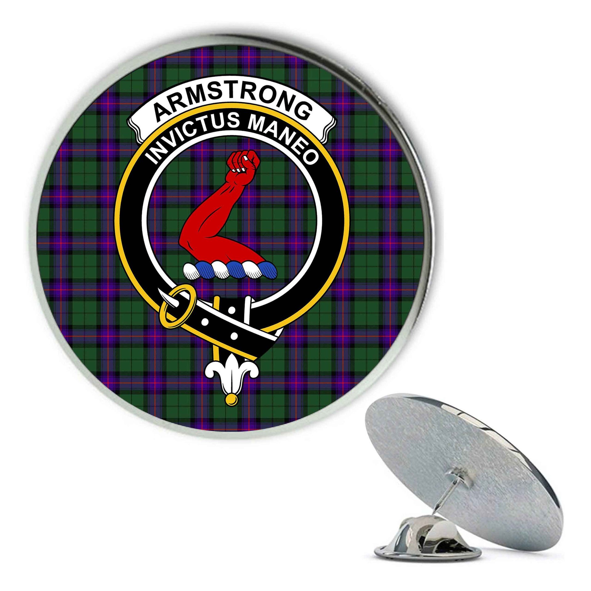 ScotsTee Shop Scottish Armstrong Modern Metal Tartan Lapel Pin Scottish Clan Crest Badge
