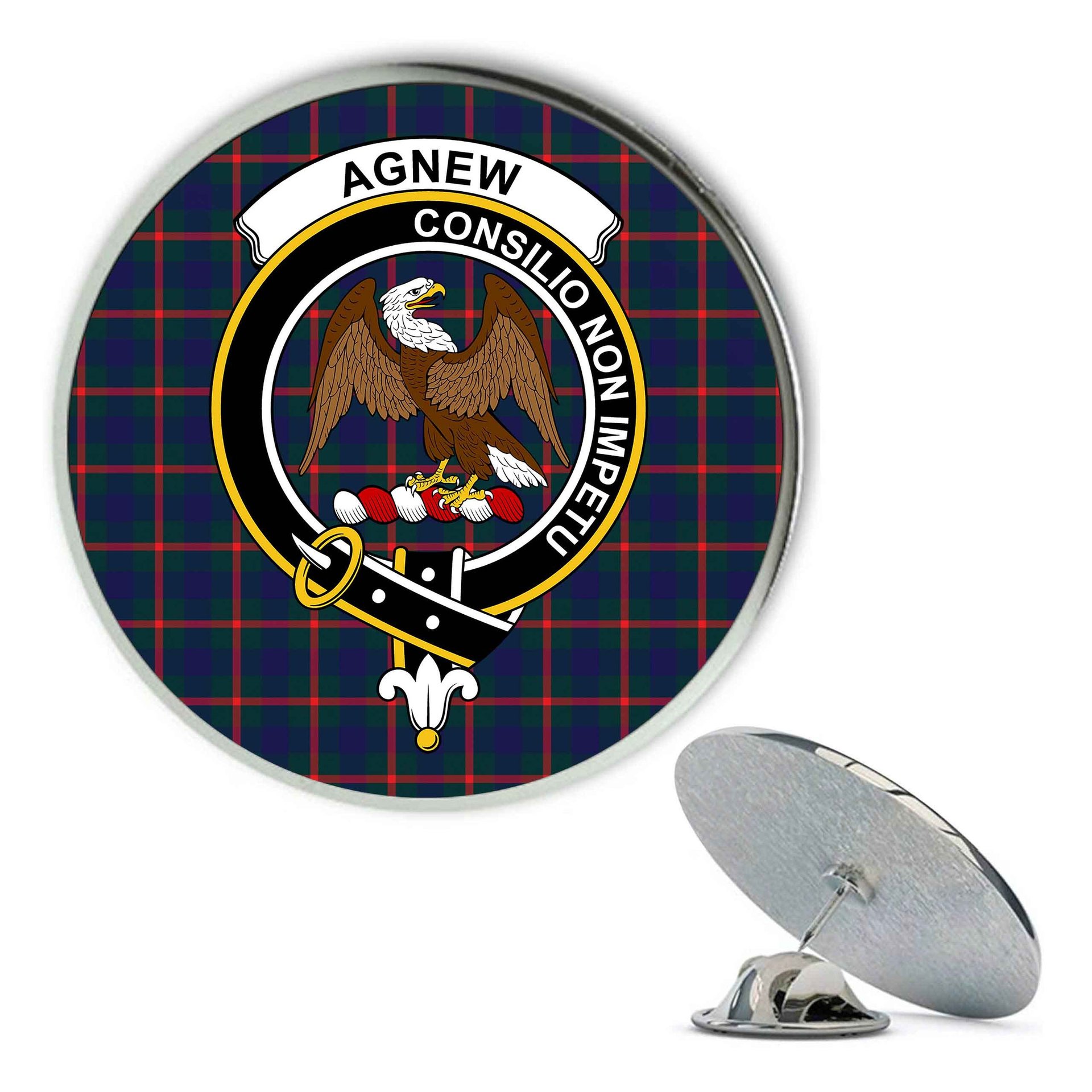 ScotsTee Shop Scottish Agnew Modern Metal Tartan Lapel Pin Scottish Clan Crest Badge