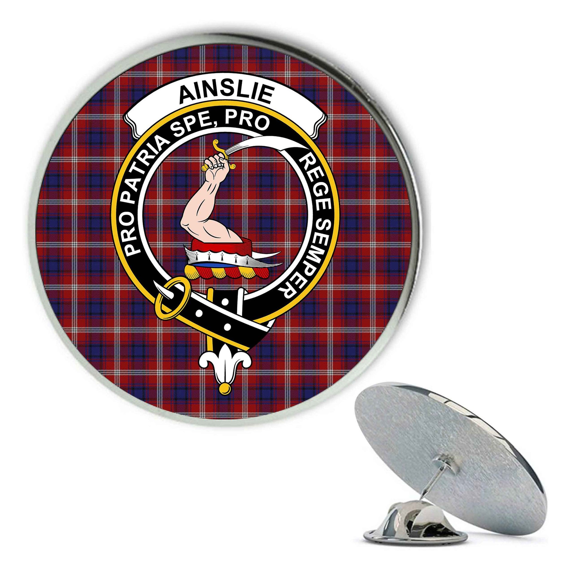 ScotsTee Shop Scottish Ainslie Metal Tartan Lapel Pin Scottish Clan Crest Badge
