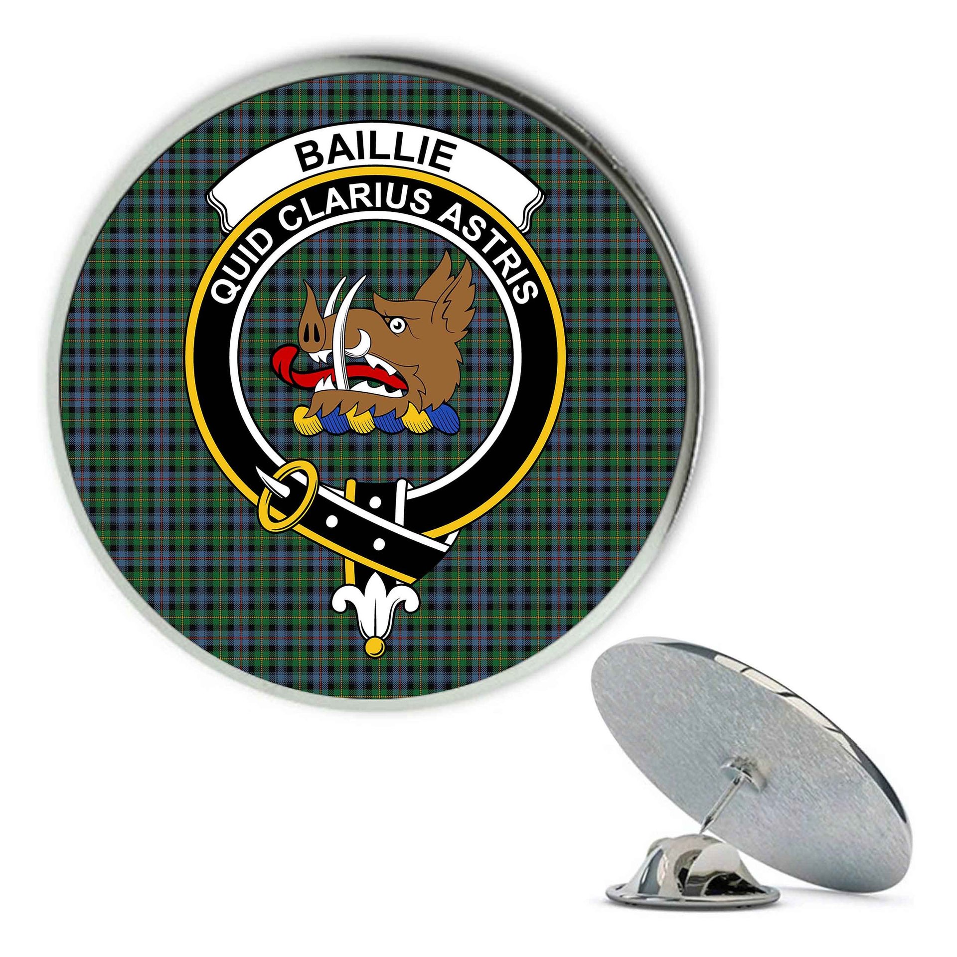 ScotsTee Shop Scottish Baillie of Lamington Ancient Clan Metal Tartan Lapel Pin Scottish Clan Crest Badge
