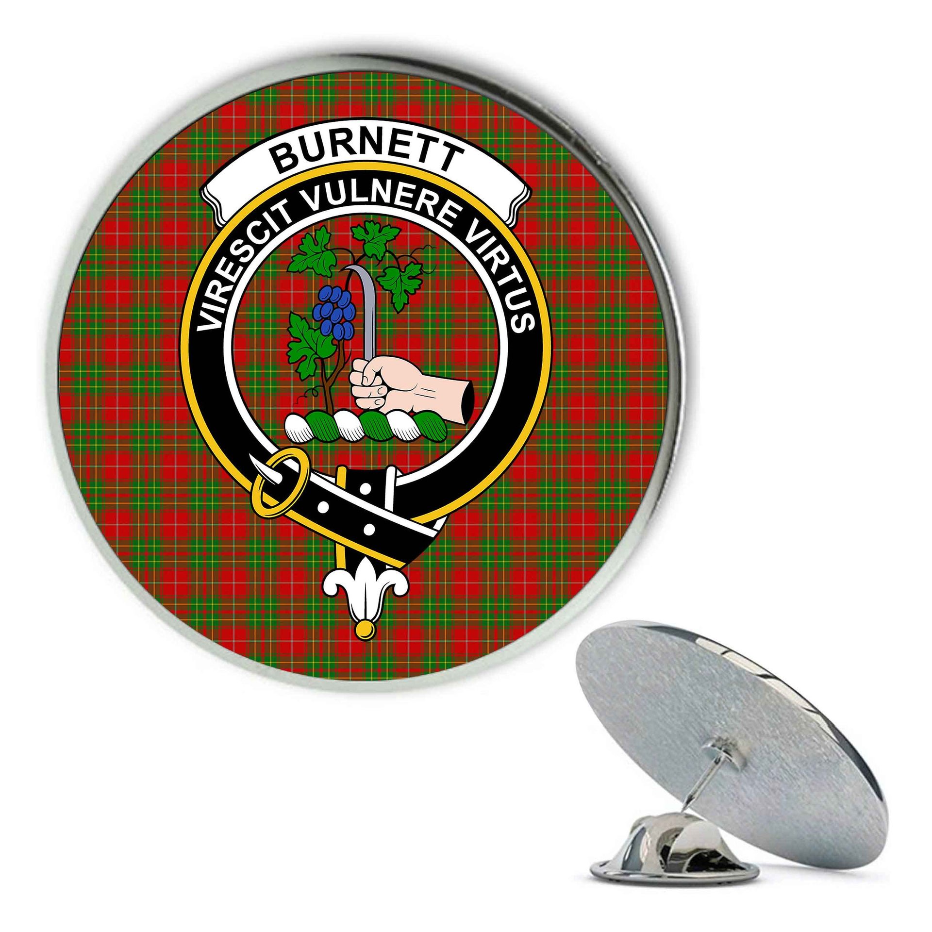 ScotsTee Shop Scottish Burnett Ancient Metal Tartan Lapel Pin Scottish Clan Crest Badge