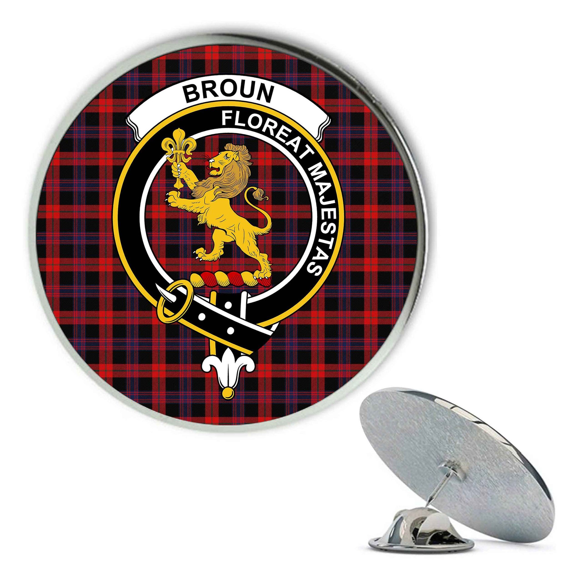ScotsTee Shop Scottish Broun Modern Metal Tartan Lapel Pin Scottish Clan Crest Badge