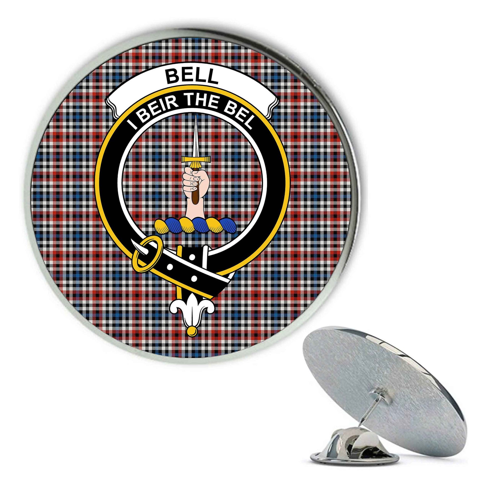 ScotsTee Shop Scottish Bell Border (Bell Southern Bell) Ancient Metal Tartan Lapel Pin Scottish Clan Crest Badge