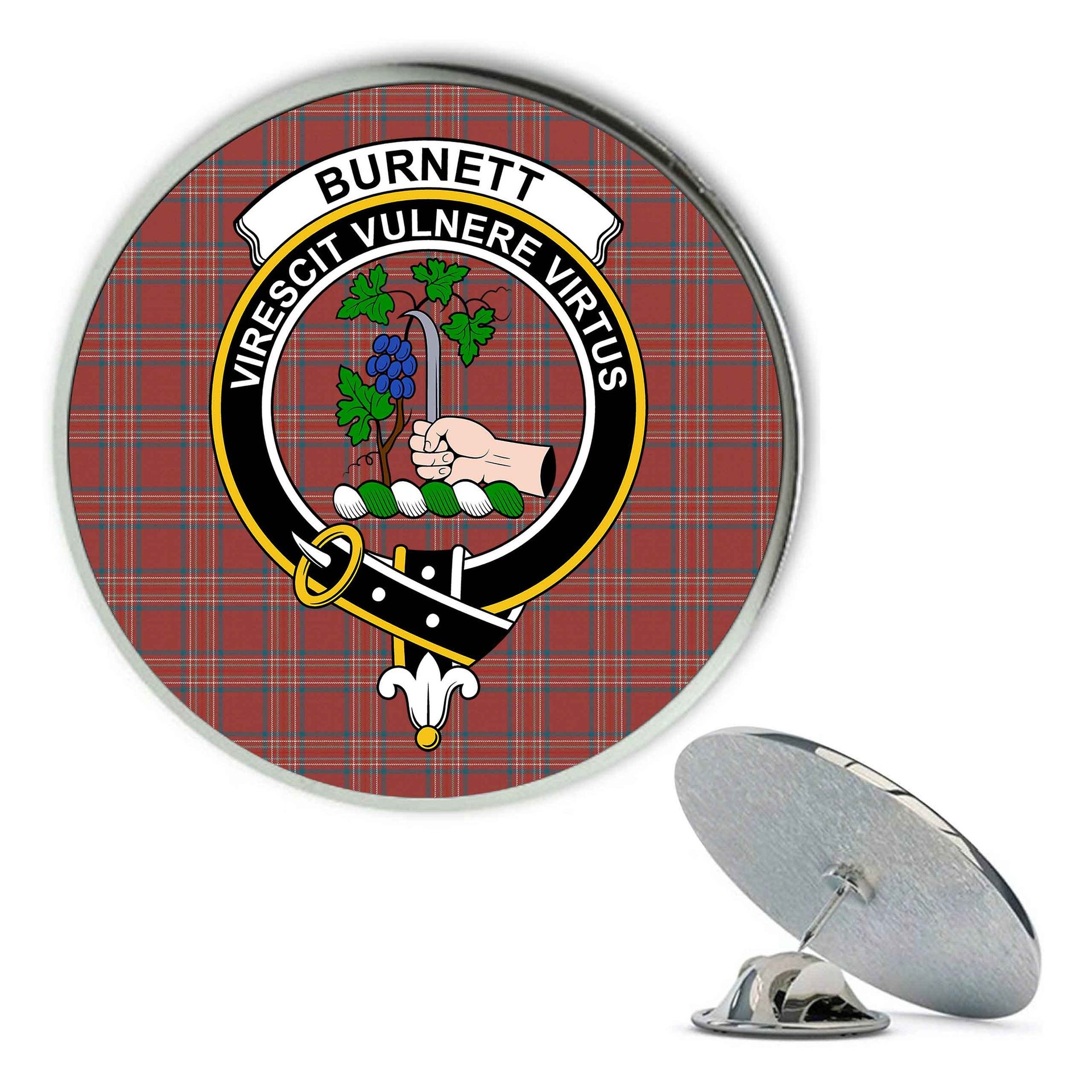 ScotsTee Shop Scottish Burnett Hunting Ancient Metal Tartan Lapel Pin Scottish Clan Crest Badge
