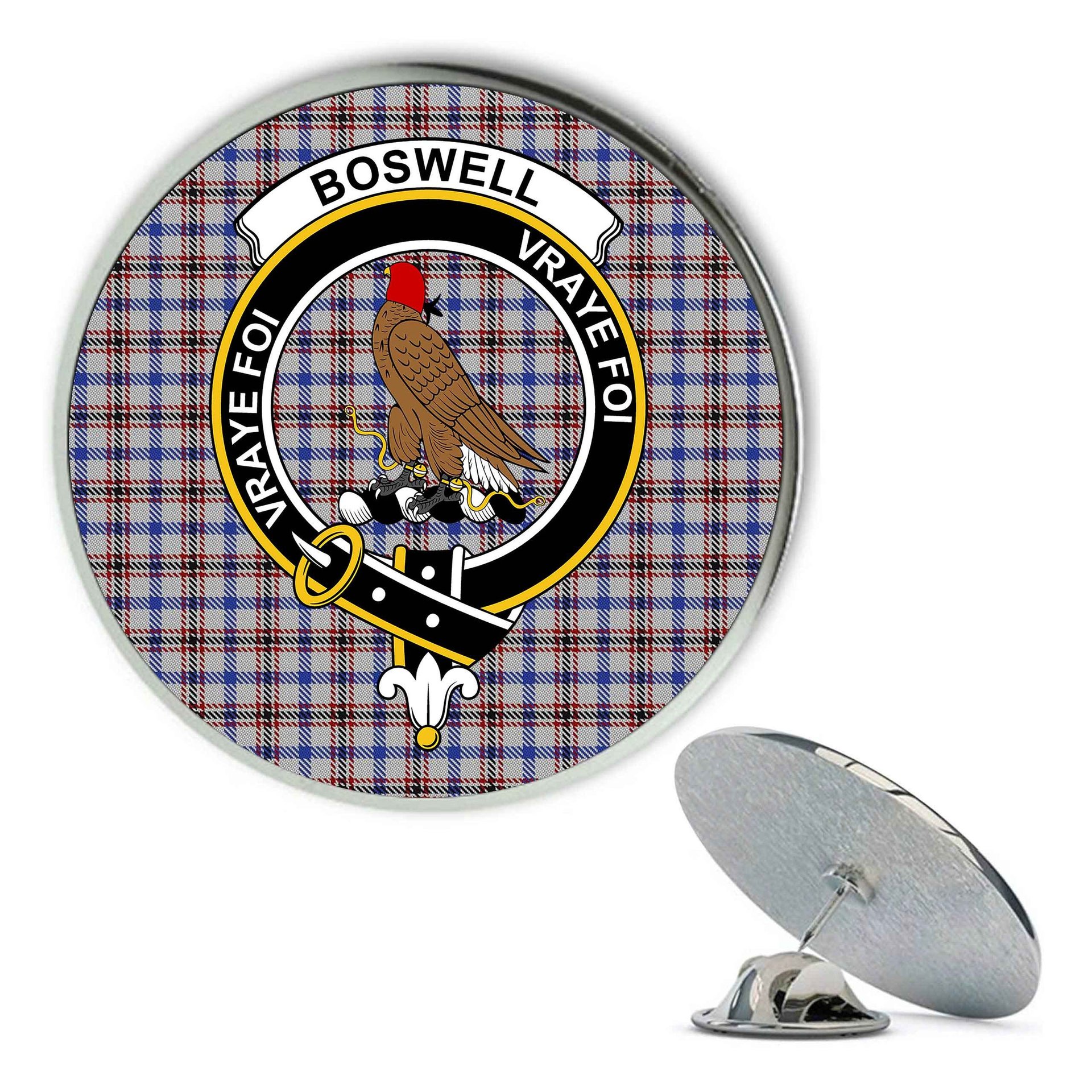 ScotsTee Shop Scottish Boswell Metal Tartan Lapel Pin Scottish Clan Crest Badge