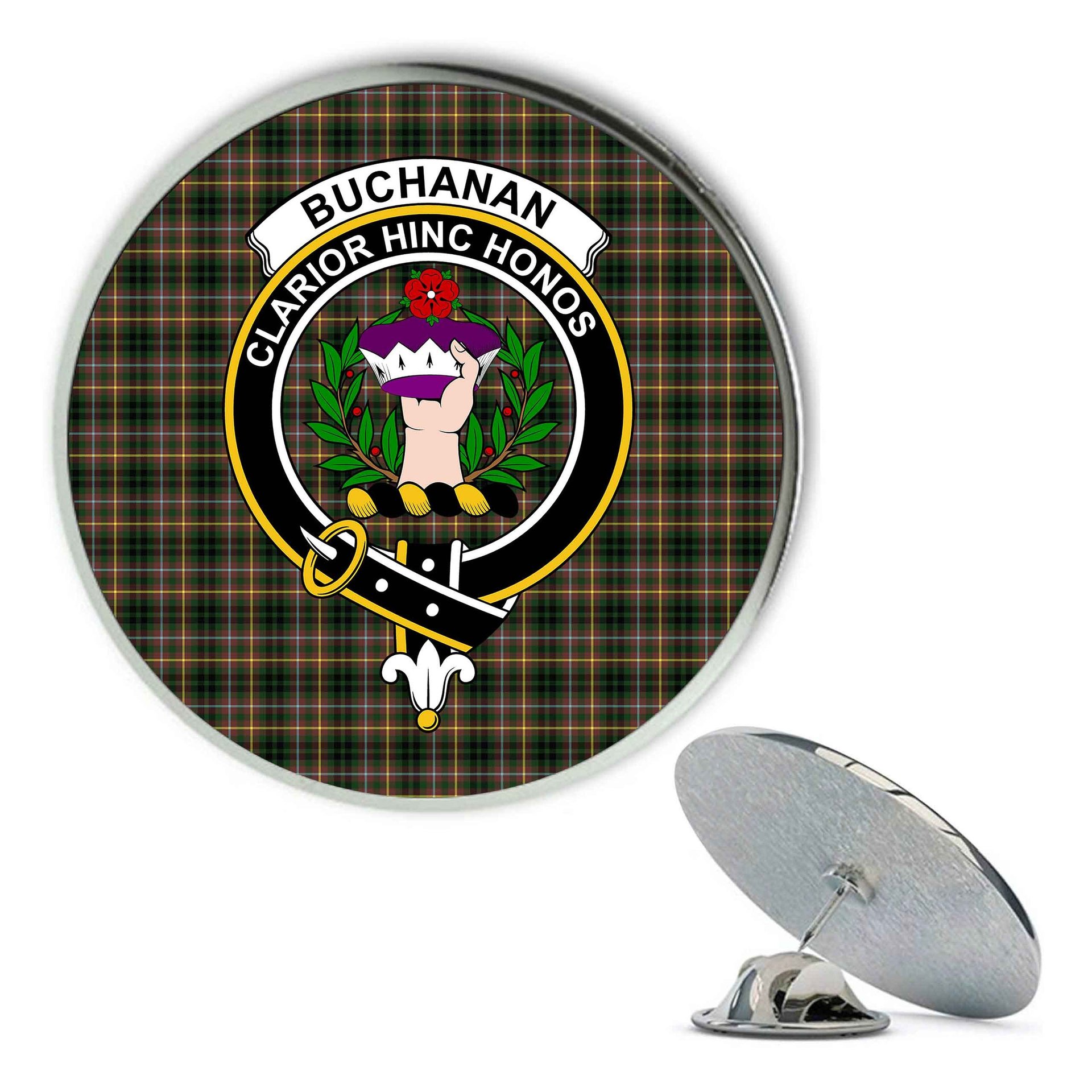 ScotsTee Shop Scottish Buchanan Hunting SC Metal Tartan Lapel Pin Scottish Clan Crest Badge