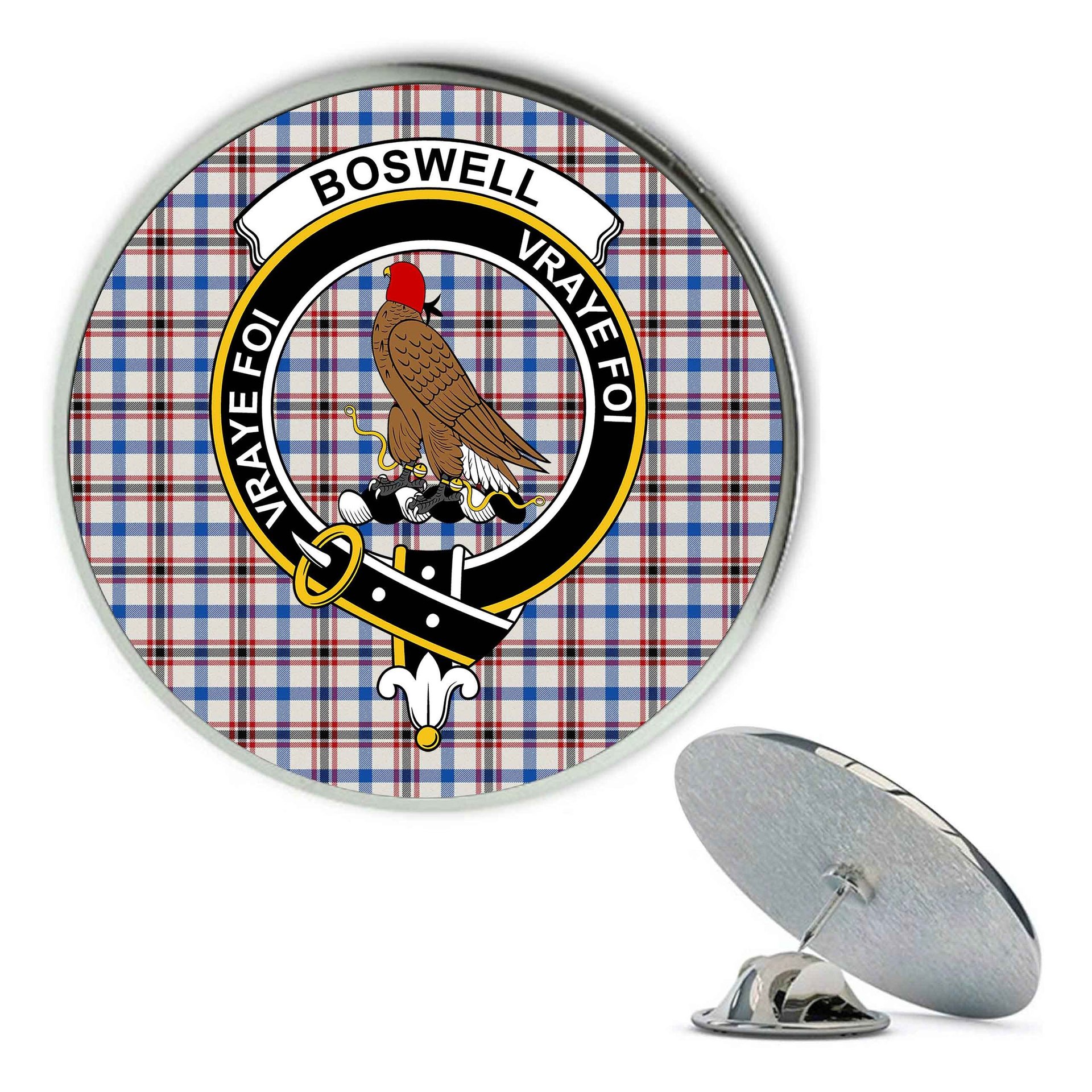 ScotsTee Shop Scottish Boswell Dress Modern Metal Tartan Lapel Pin Scottish Clan Crest Badge