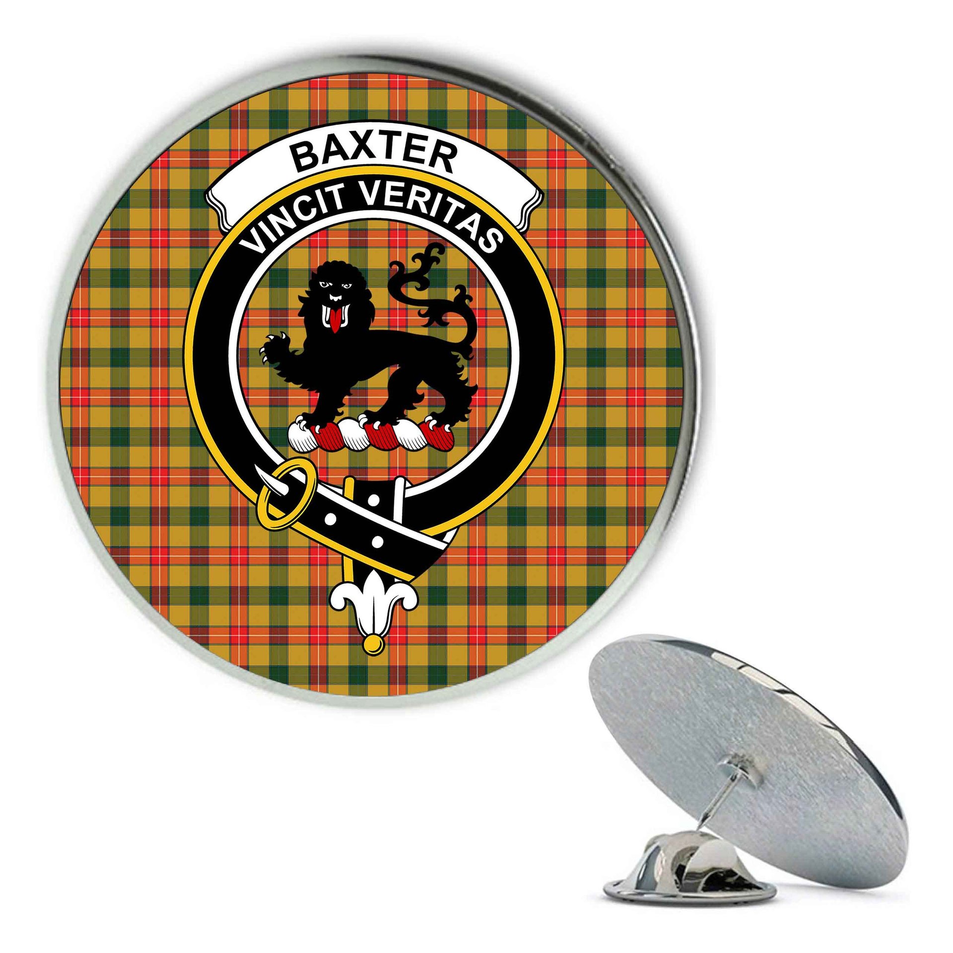 ScotsTee Shop Scottish Baxter SC Metal Tartan Lapel Pin Scottish Clan Crest Badge
