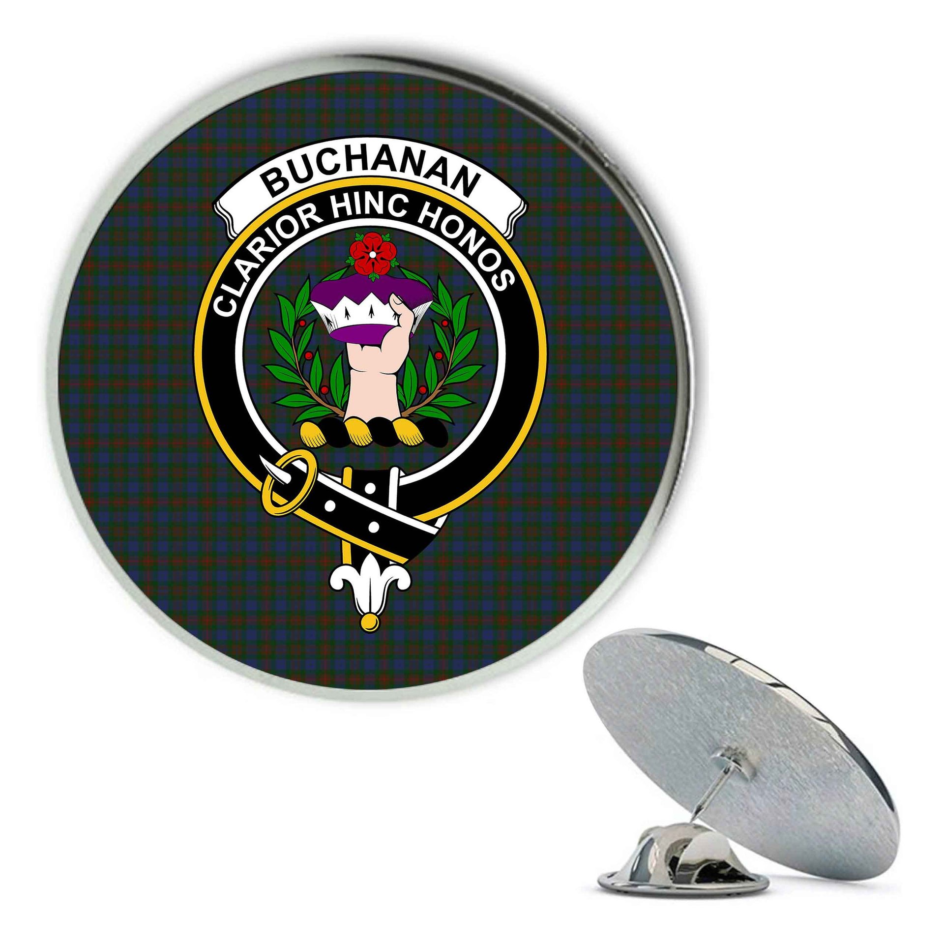 ScotsTee Shop Scottish Buchanan Hunting Metal Tartan Lapel Pin Scottish Clan Crest Badge