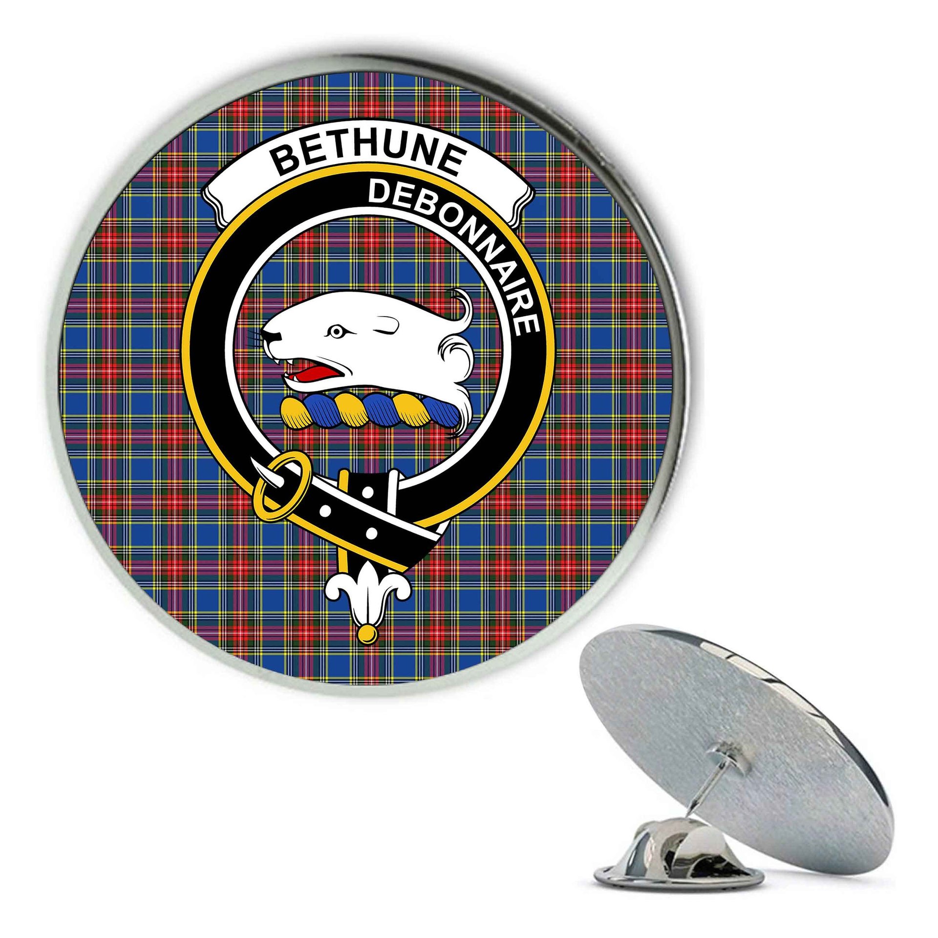 ScotsTee Shop Scottish Bethune Metal Tartan Lapel Pin Scottish Clan Crest Badge