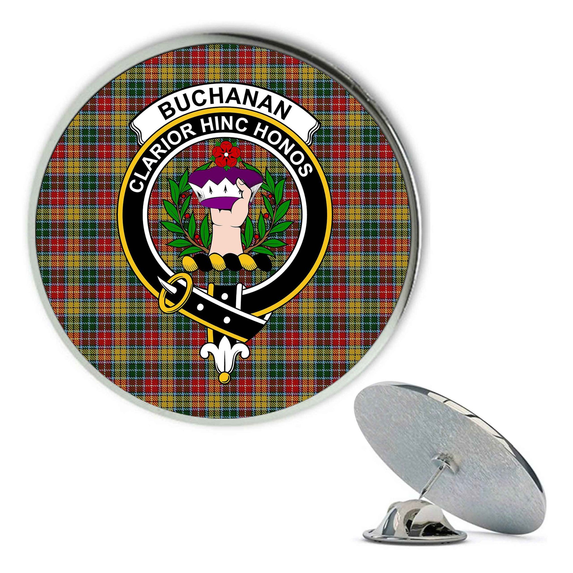 ScotsTee Shop Scottish Buchanan 1800 Metal Tartan Lapel Pin Scottish Clan Crest Badge