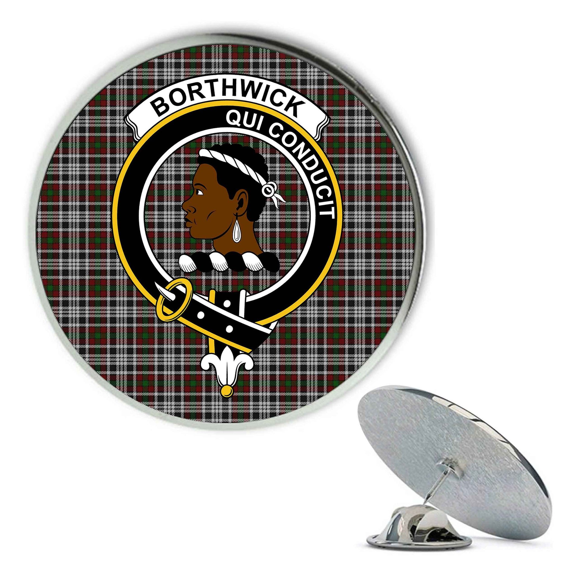 ScotsTee Shop Scottish Borthwick Dress Metal Tartan Lapel Pin Scottish Clan Crest Badge