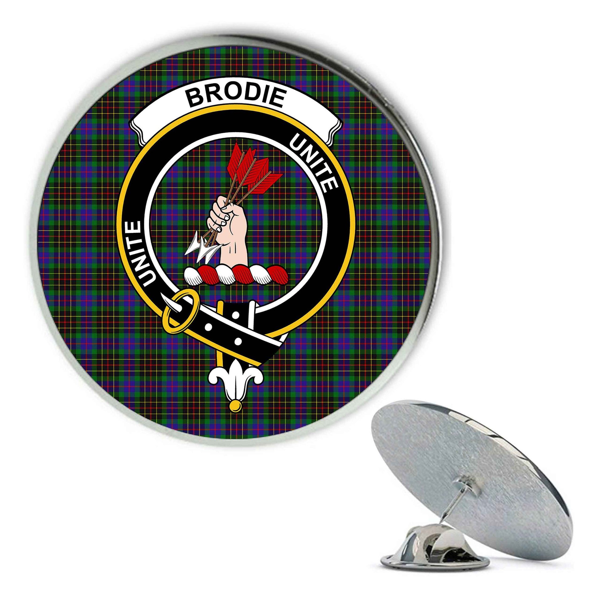 ScotsTee Shop Scottish Brodie Hunting Modern Metal Tartan Lapel Pin Scottish Clan Crest Badge