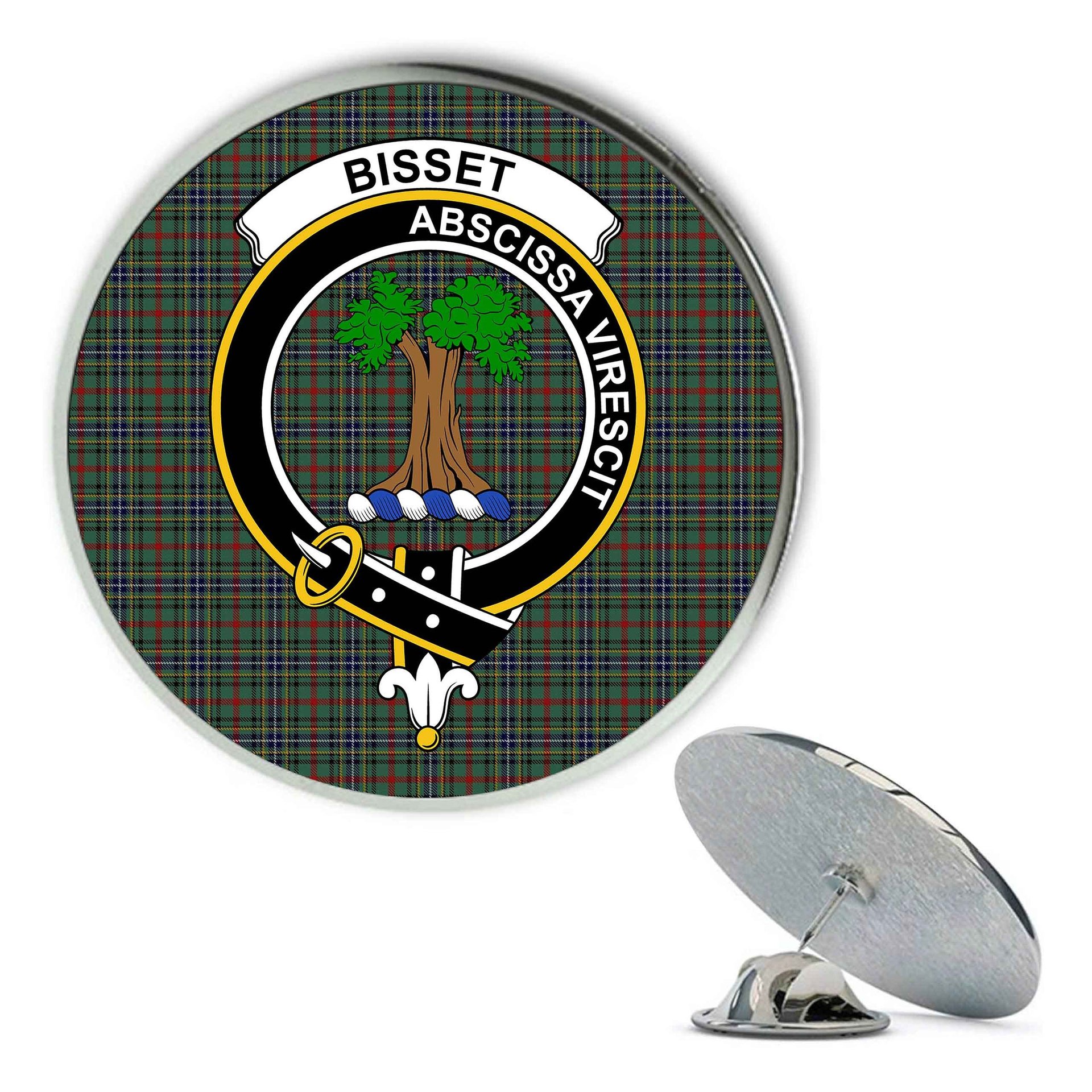 ScotsTee Shop Scottish Bisset Metal Tartan Lapel Pin Scottish Clan Crest Badge