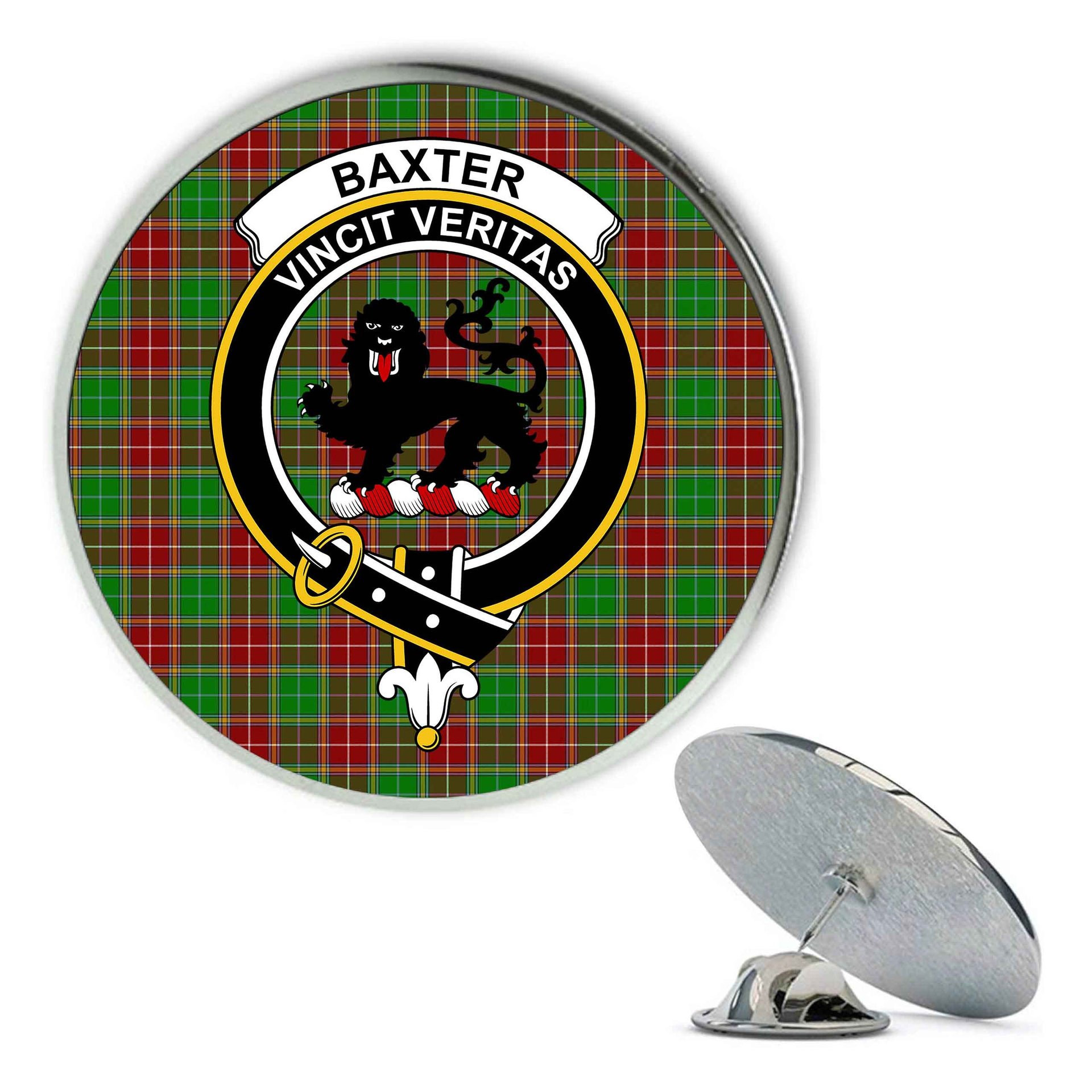 ScotsTee Shop Scottish Baxter Modern Metal Tartan Lapel Pin Scottish Clan Crest Badge