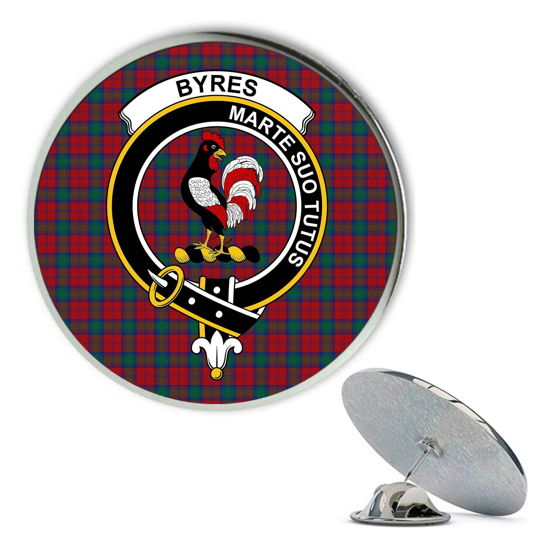 ScotsTee Shop Scottish Byres Metal Tartan Lapel Pin Scottish Clan Crest Badge