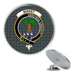 ScotsTee Shop Scottish Bisset Modern Metal Tartan Lapel Pin Scottish Clan Crest Badge