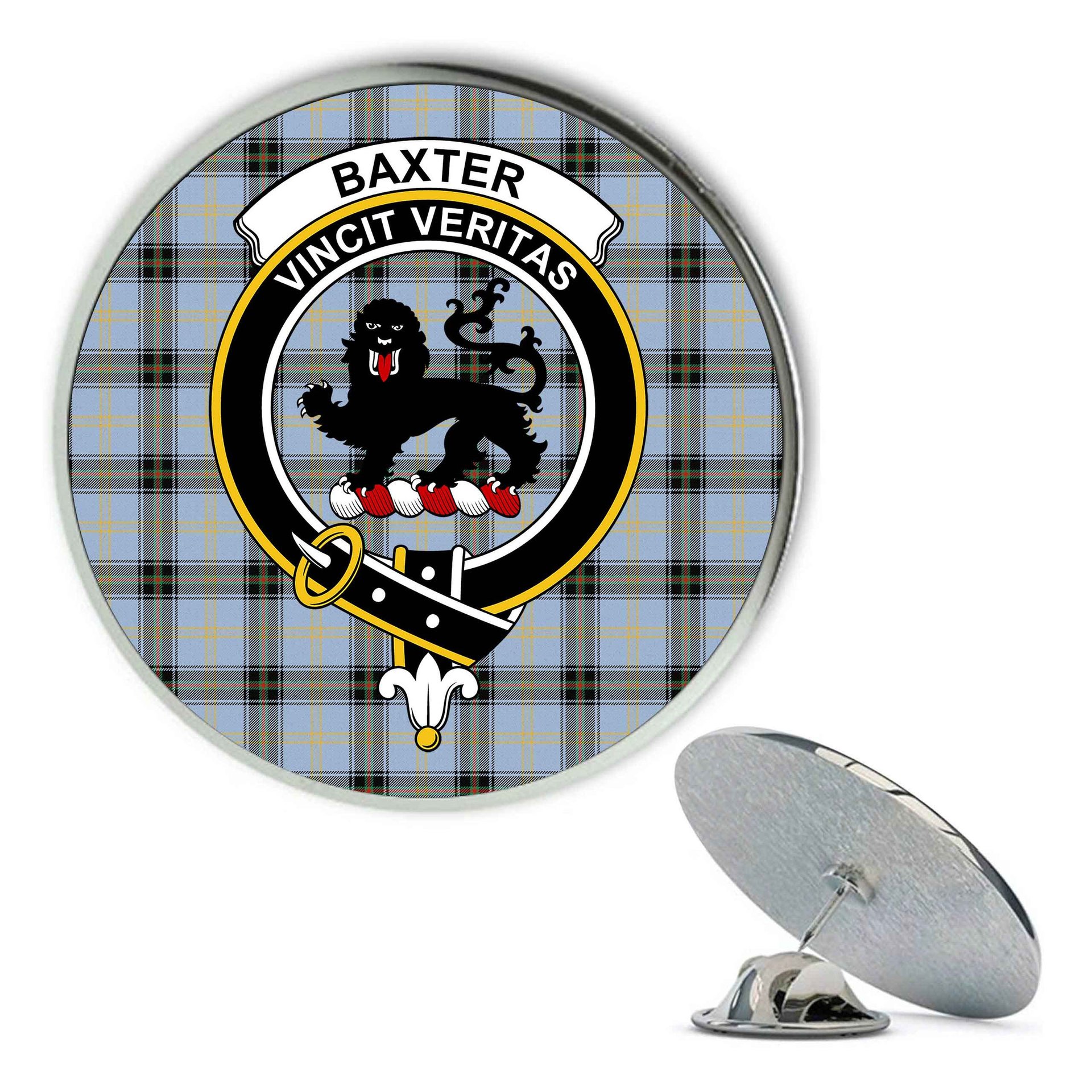 ScotsTee Shop Scottish Baxter of Balgavies Ancient Metal Tartan Lapel Pin Scottish Clan Crest Badge