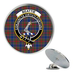 ScotsTee Shop Scottish Beattie (Beatty) Modern Metal Tartan Lapel Pin Scottish Clan Crest Badge
