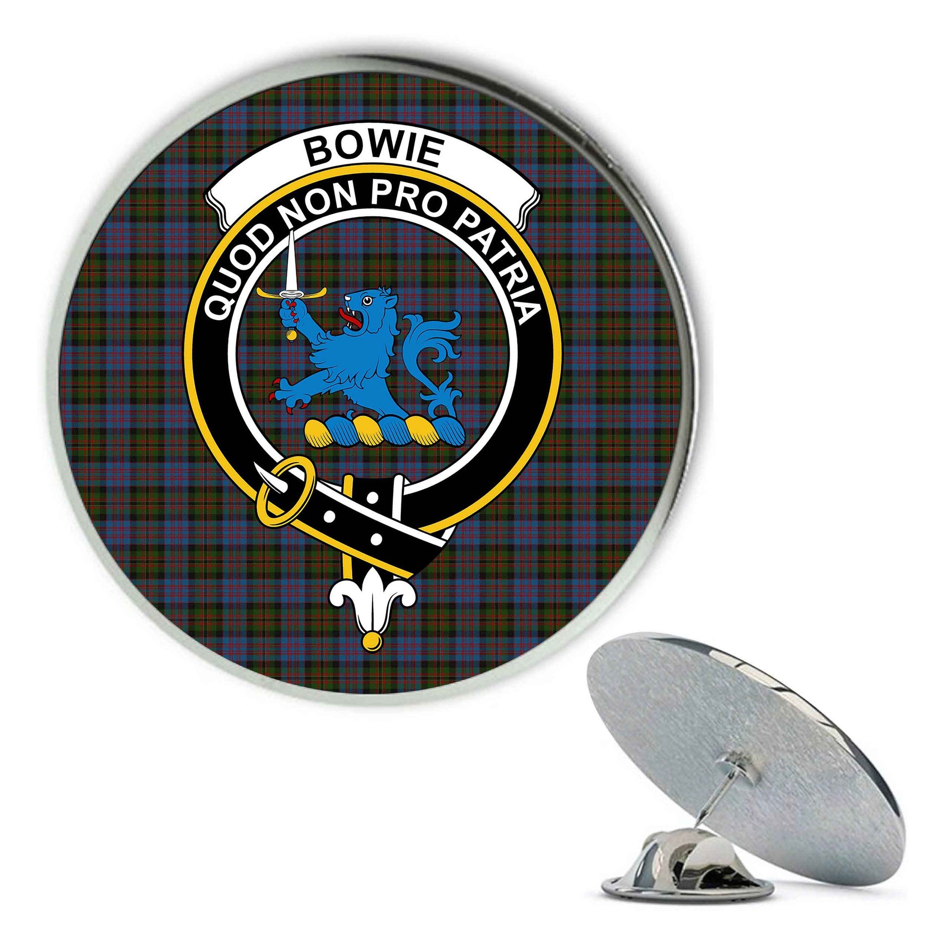 ScotsTee Shop Scottish Bowie Metal Tartan Lapel Pin Scottish Clan Crest Badge