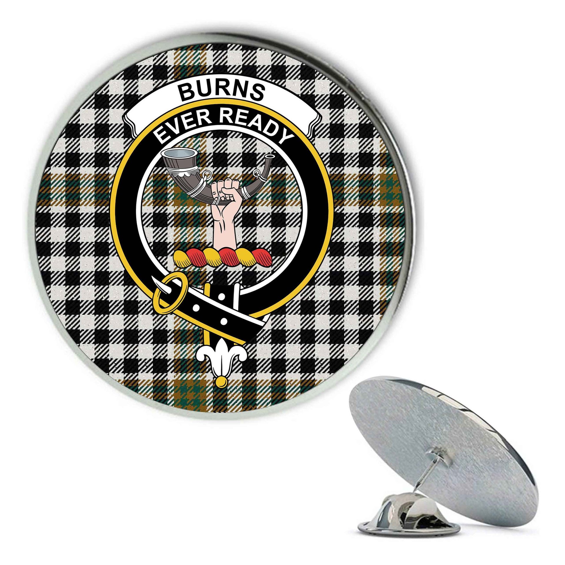 ScotsTee Shop Scottish Burns Check Modern Metal Tartan Lapel Pin Scottish Clan Crest Badge
