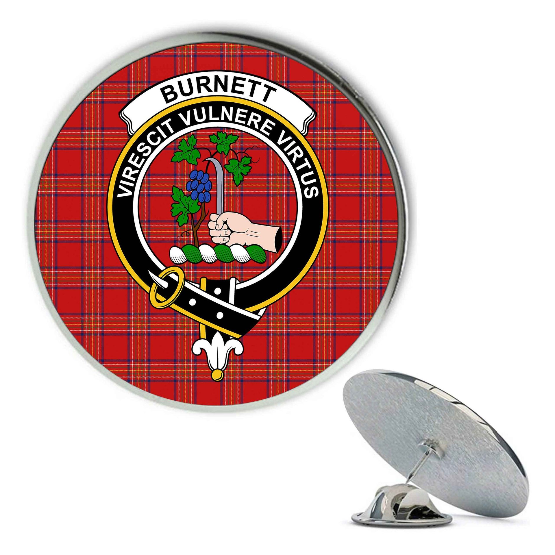 ScotsTee Shop Scottish Burnett of Leys Modern Metal Tartan Lapel Pin Scottish Clan Crest Badge