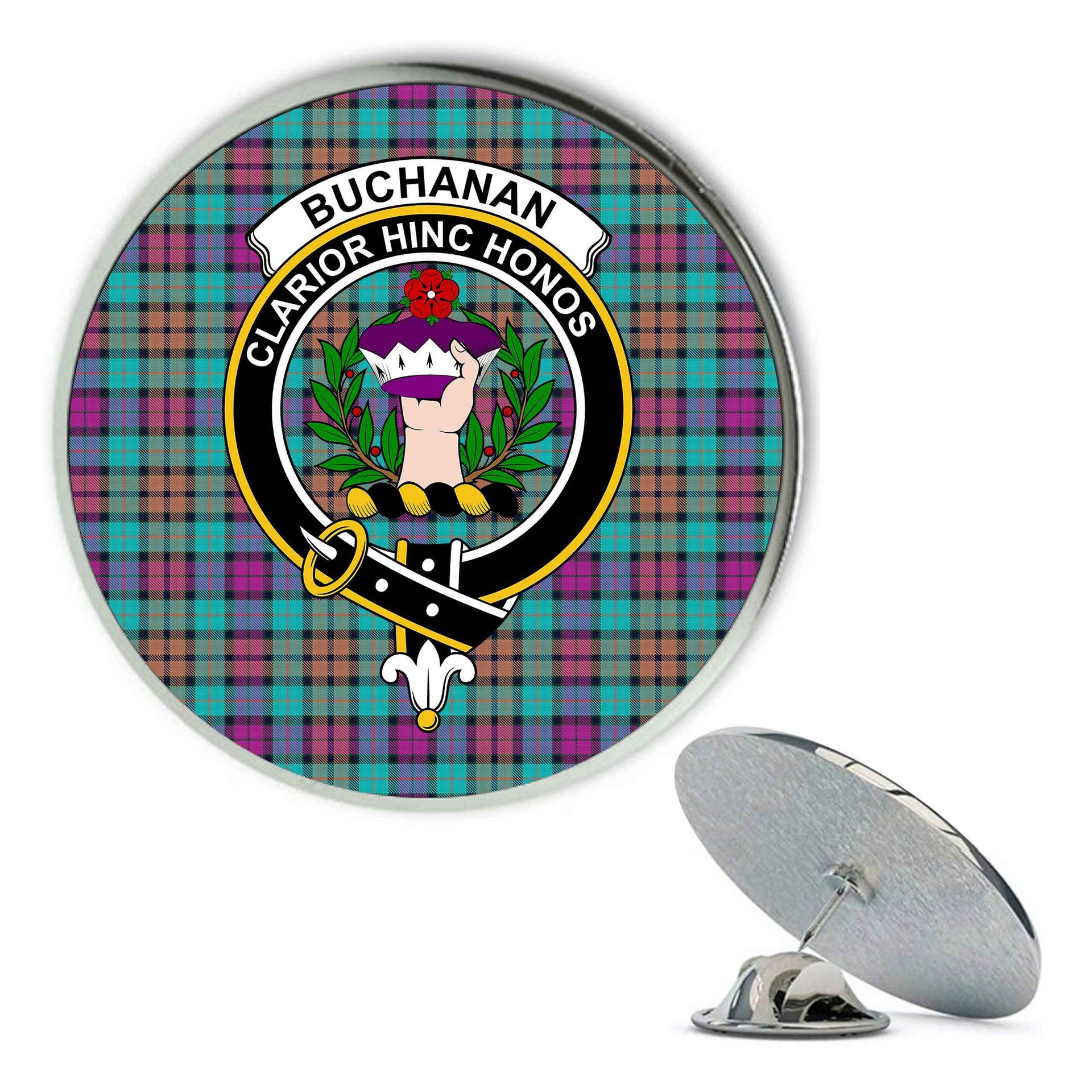 ScotsTee Shop Scottish Buchanan Inauguration Metal Tartan Lapel Pin Scottish Clan Crest Badge
