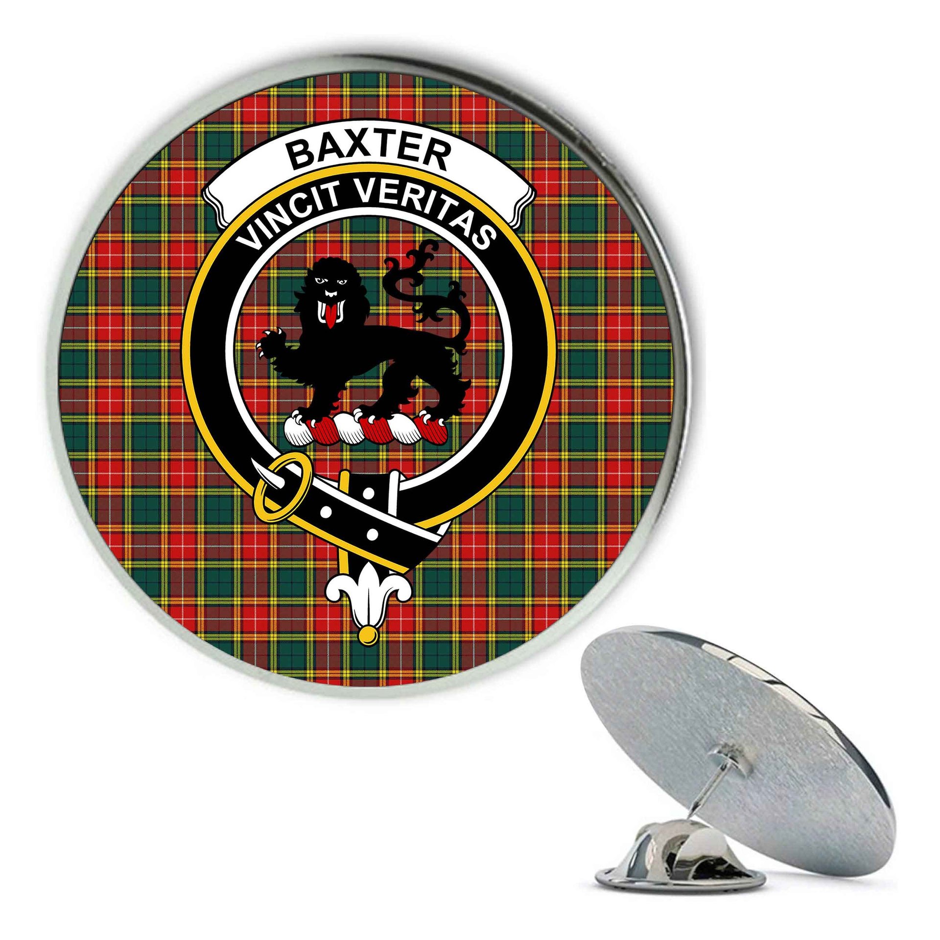 ScotsTee Shop Scottish Baxter of Balgavies Modern Metal Tartan Lapel Pin Scottish Clan Crest Badge