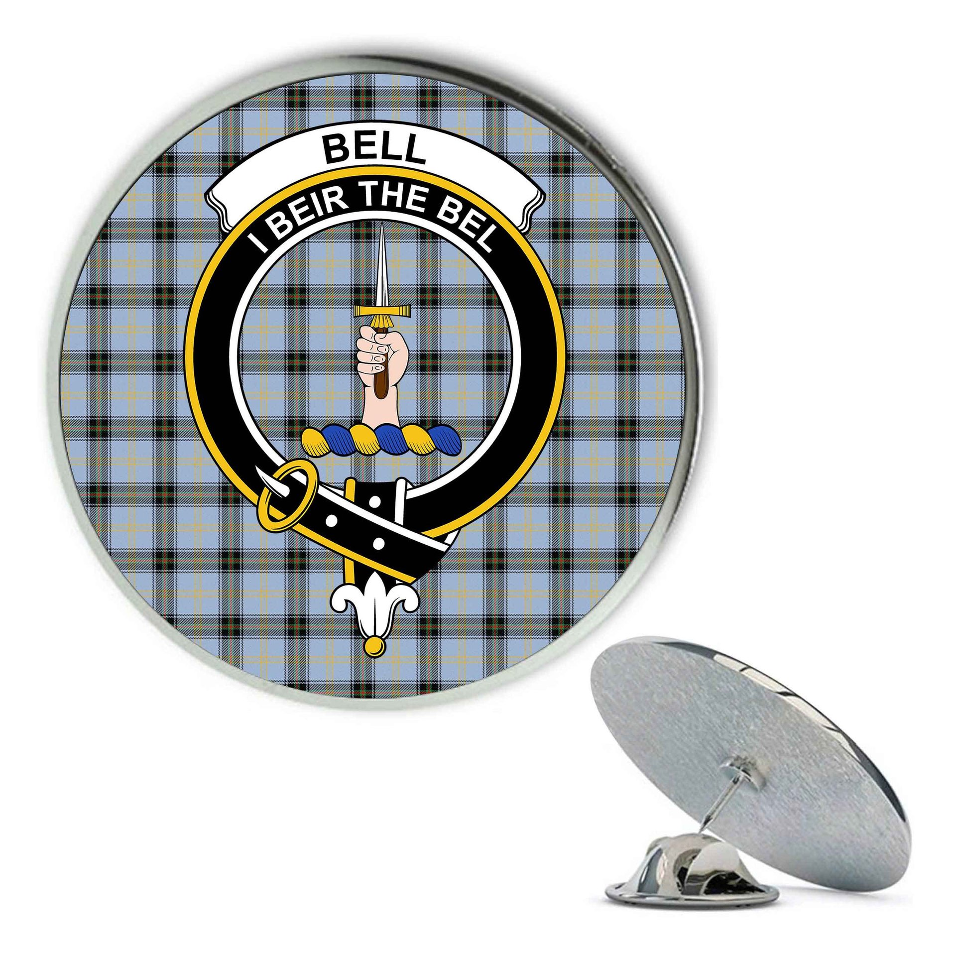 ScotsTee Shop Scottish Bell of the Borders Ancient Metal Tartan Lapel Pin Scottish Clan Crest Badge