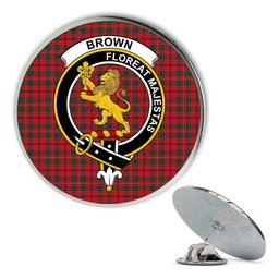 ScotsTee Shop Scottish Brown of Castledean (Broun of Castledean) Modern Metal Tartan Lapel Pin Scottish Clan Crest Badge