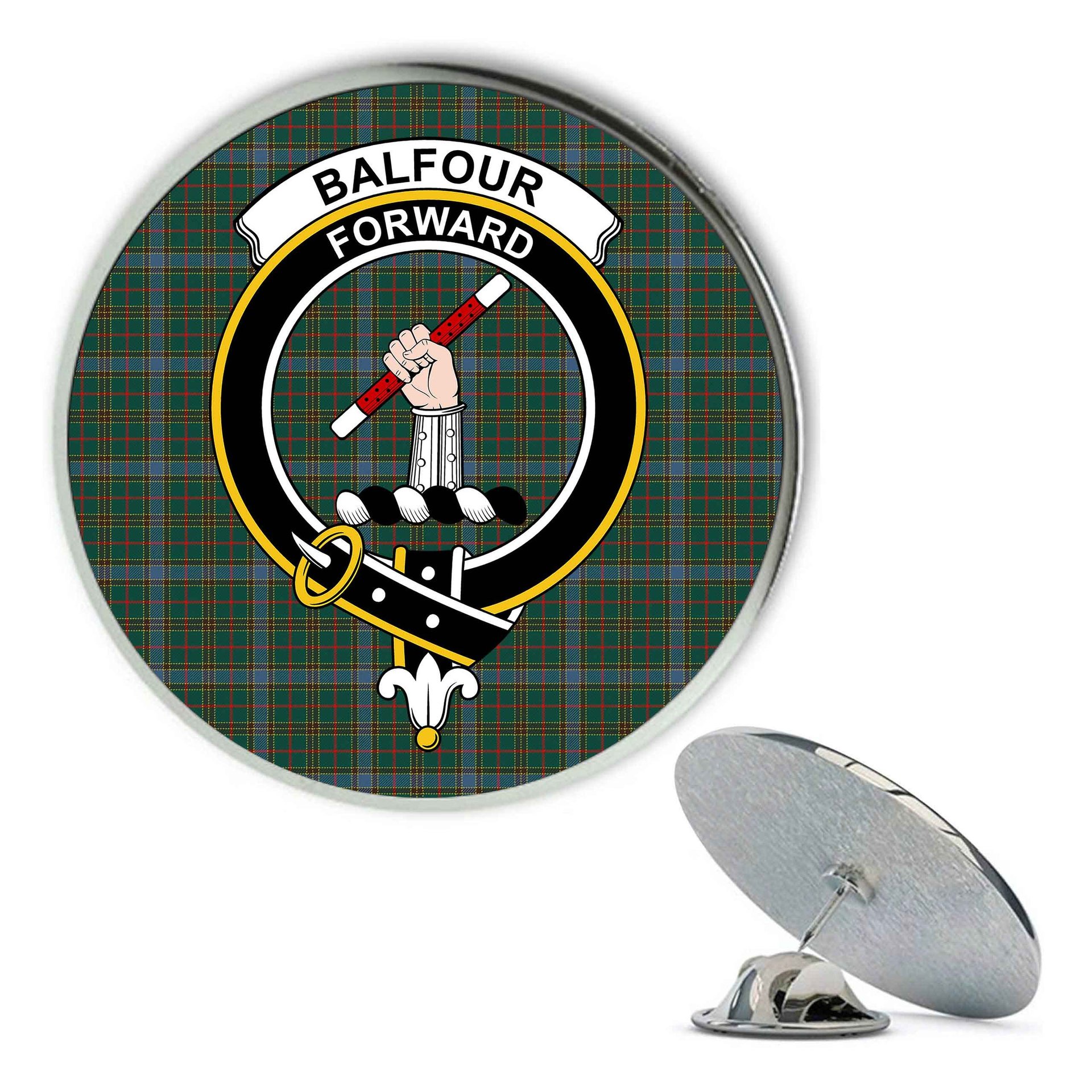 ScotsTee Shop Scottish Balfour Hunting Modern Metal Tartan Lapel Pin Scottish Clan Crest Badge